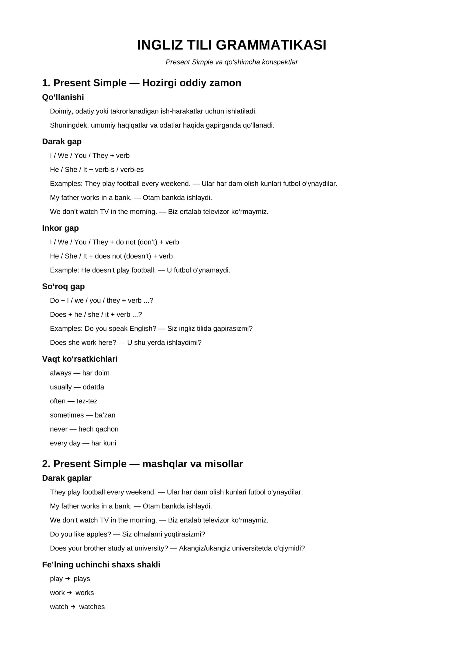 INGLIZ TILI GRAMMATIKASI 1