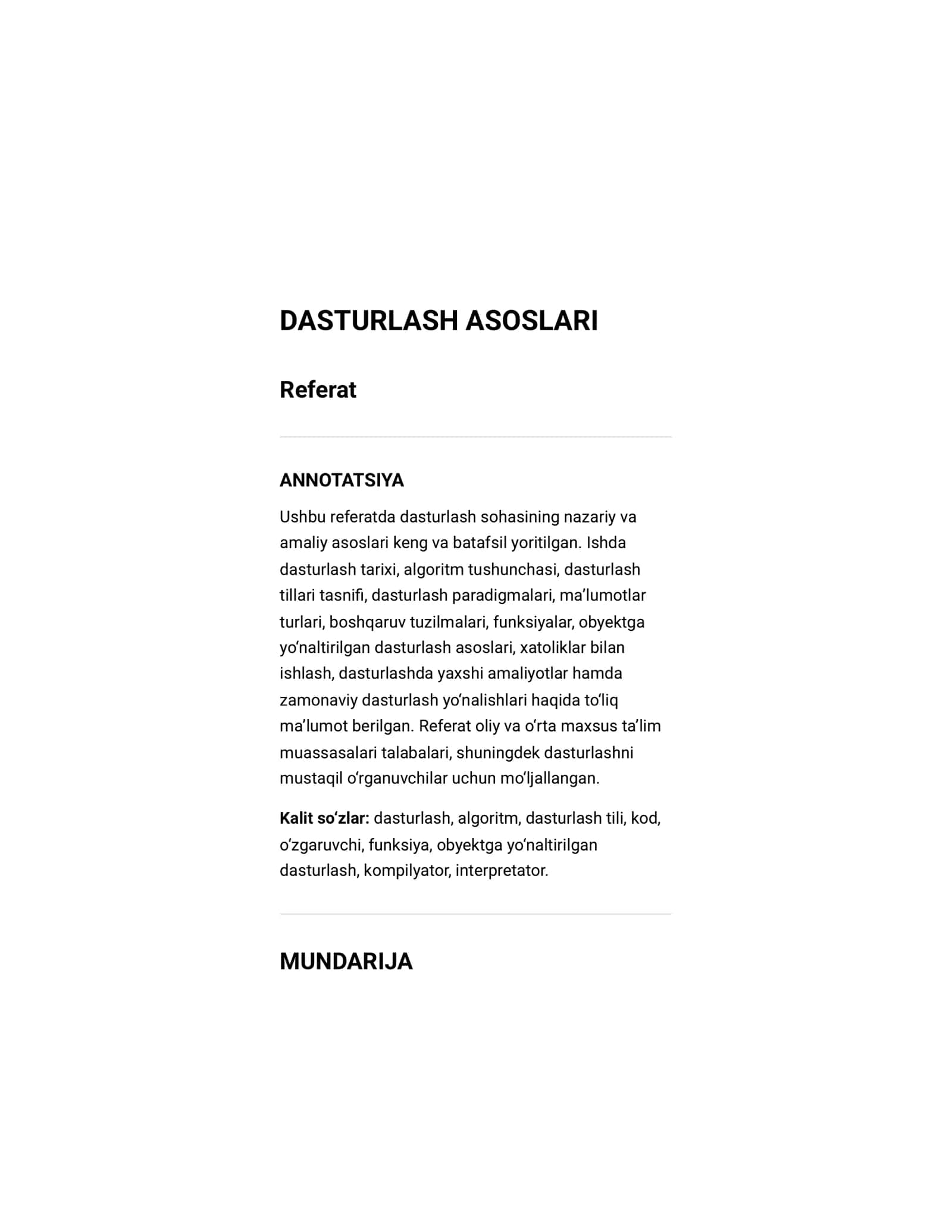 Referat dasturlash asoslari 1