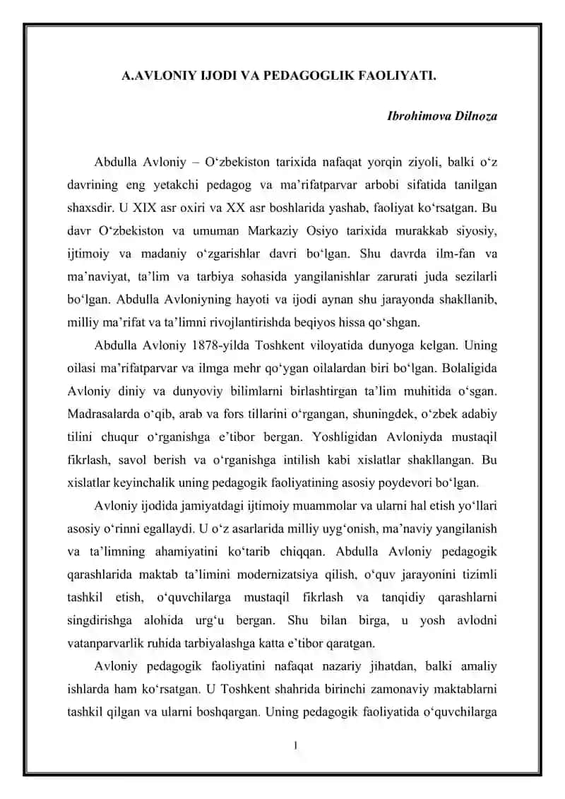 A.AVLONIY IJODI VA PEDAGOGLIK FAOLIYATI 1