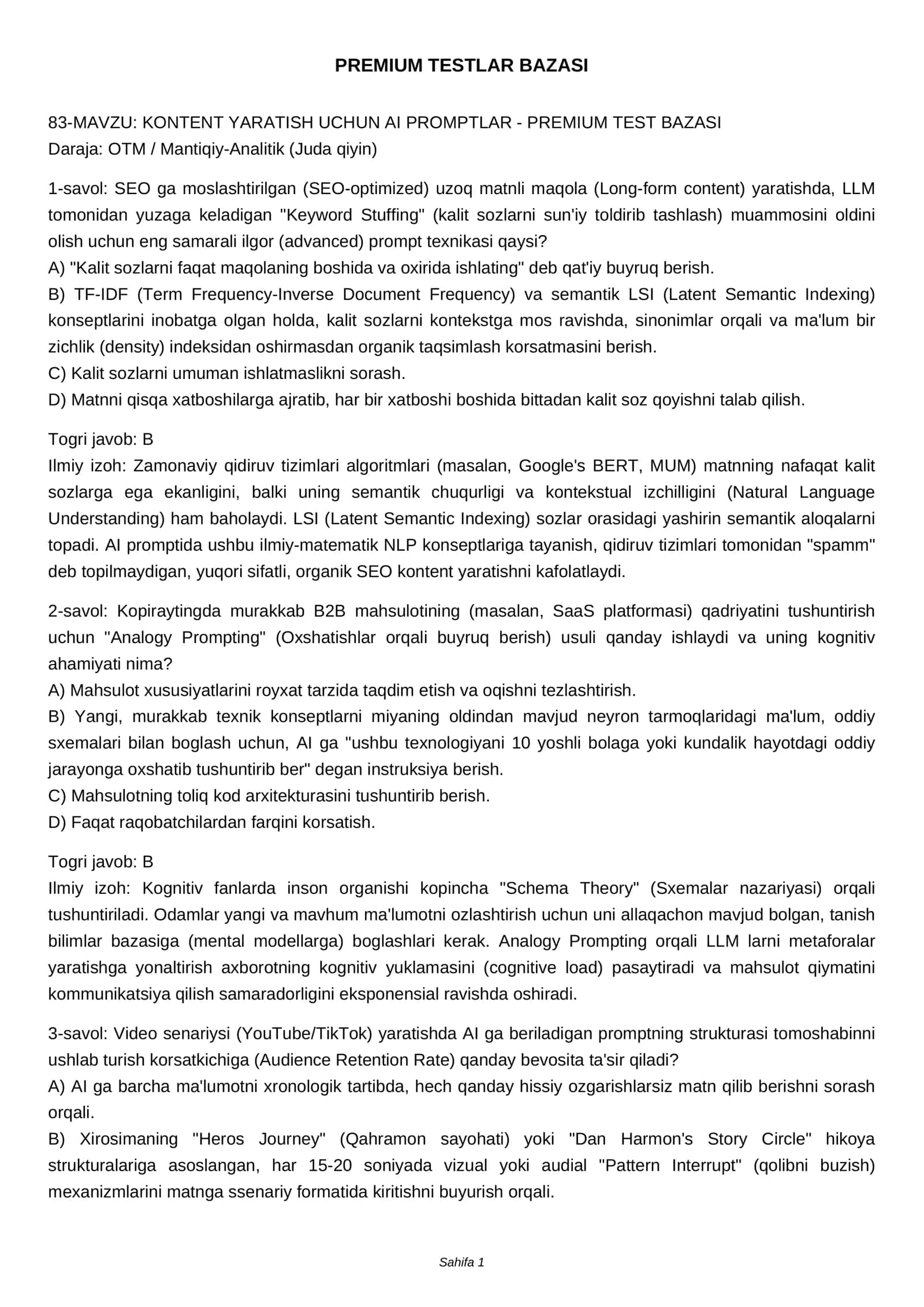 KONTENT YARATISH UCHUN AI PROMPTLAR 1