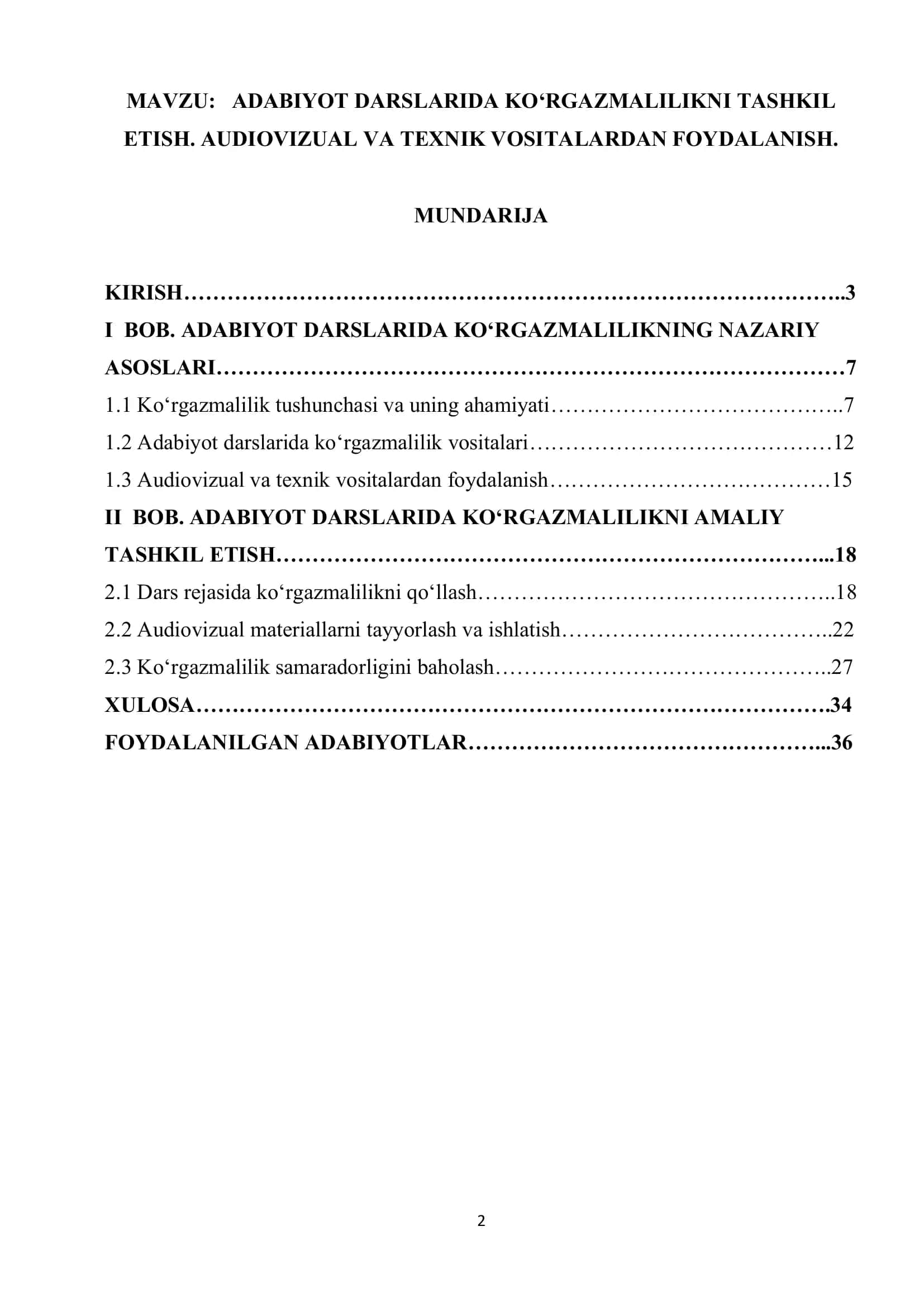 ADABIYOT DARSLARIDA KO‘RGAZMALILIKNI TASHKIL ETISH. AUDIOVIZUAL VA TEXNIK VOSITALARDAN FOYDALANISH 1