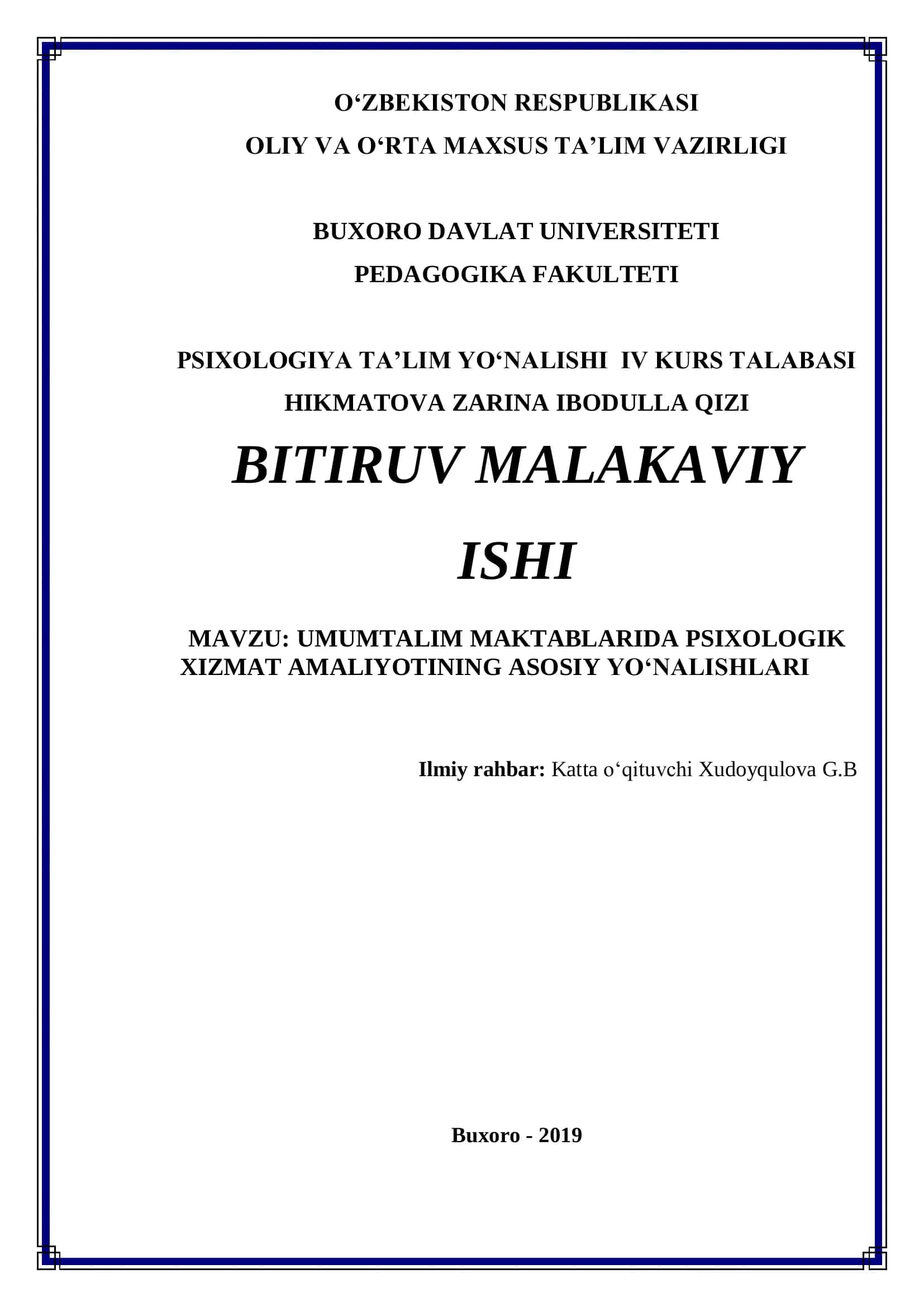 UMUMTALIM MAKTABLARIDA PSIXOLOGIK XIZMAT AMALIYOTINING ASOSIY YO‘NALISHLARI 1