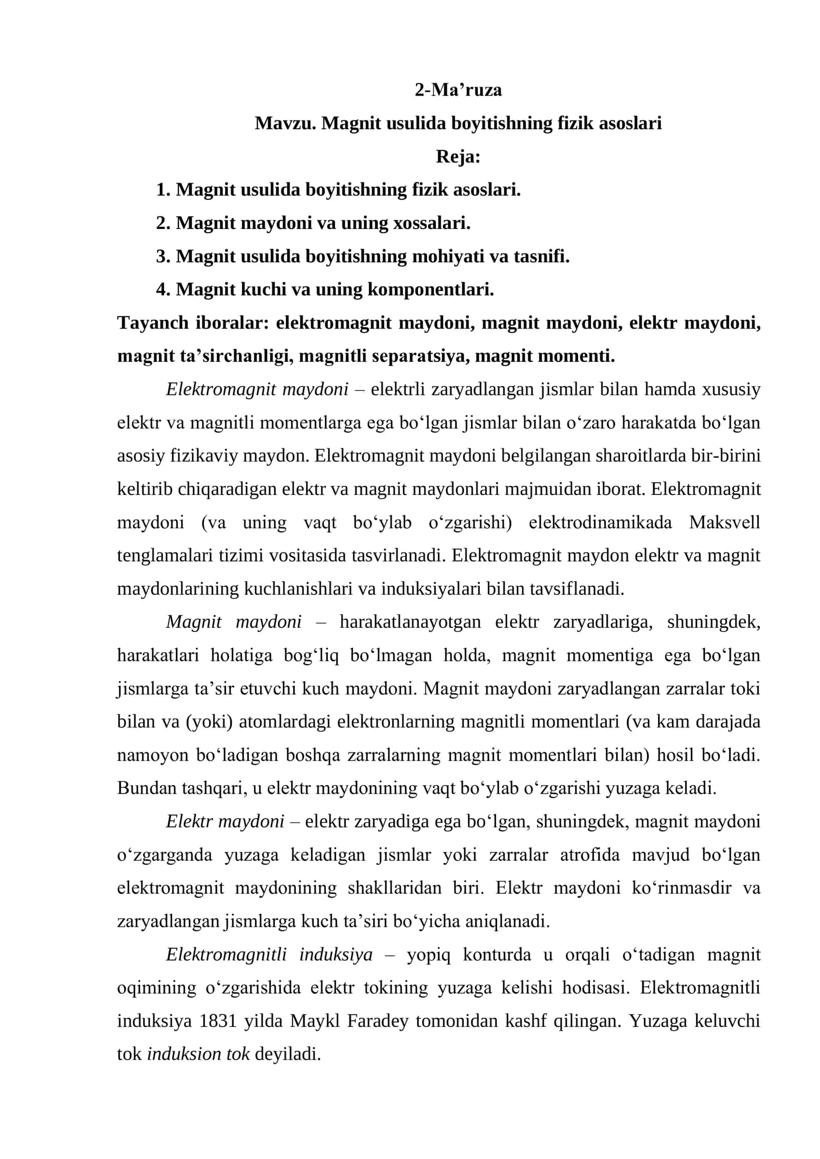 Magnit usulida boyitishning fizik asoslari 1