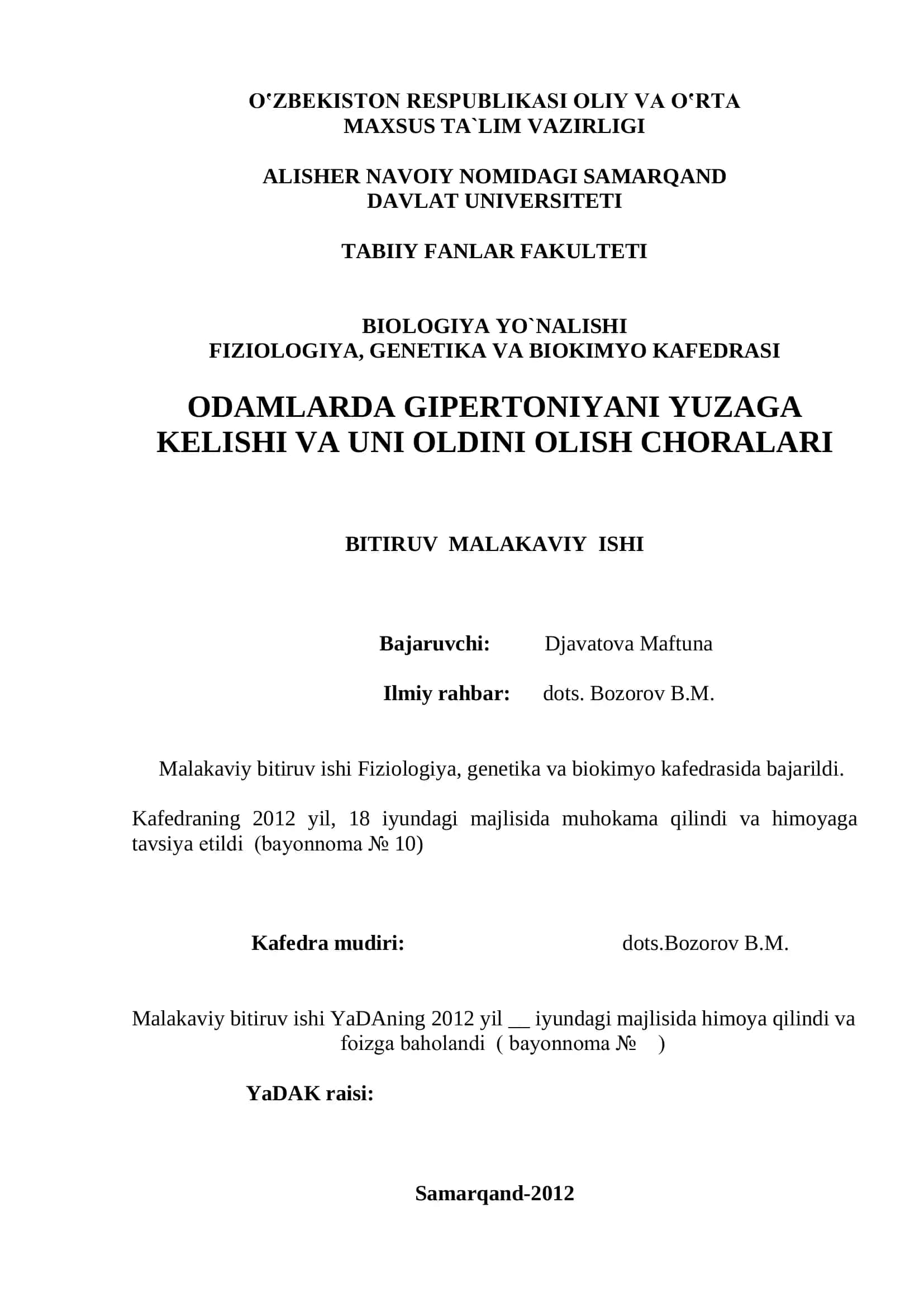 Odamlarda Gipertoniyani Yuzaga Kelishi va Uni Oldini Olish Chorlari 1