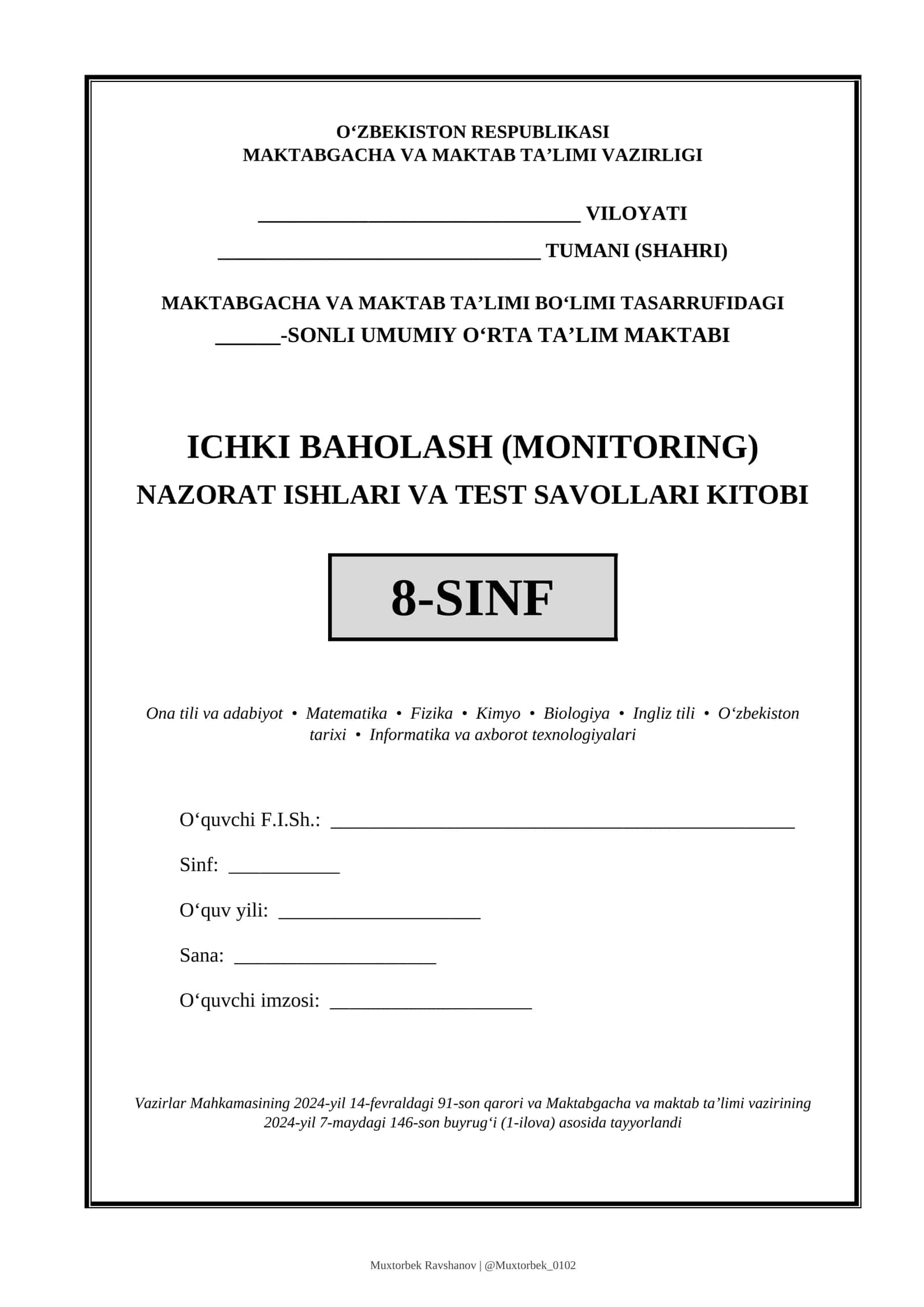NAZORAT ISHLARI VA TEST SAVOLLARI KITOBI 1
