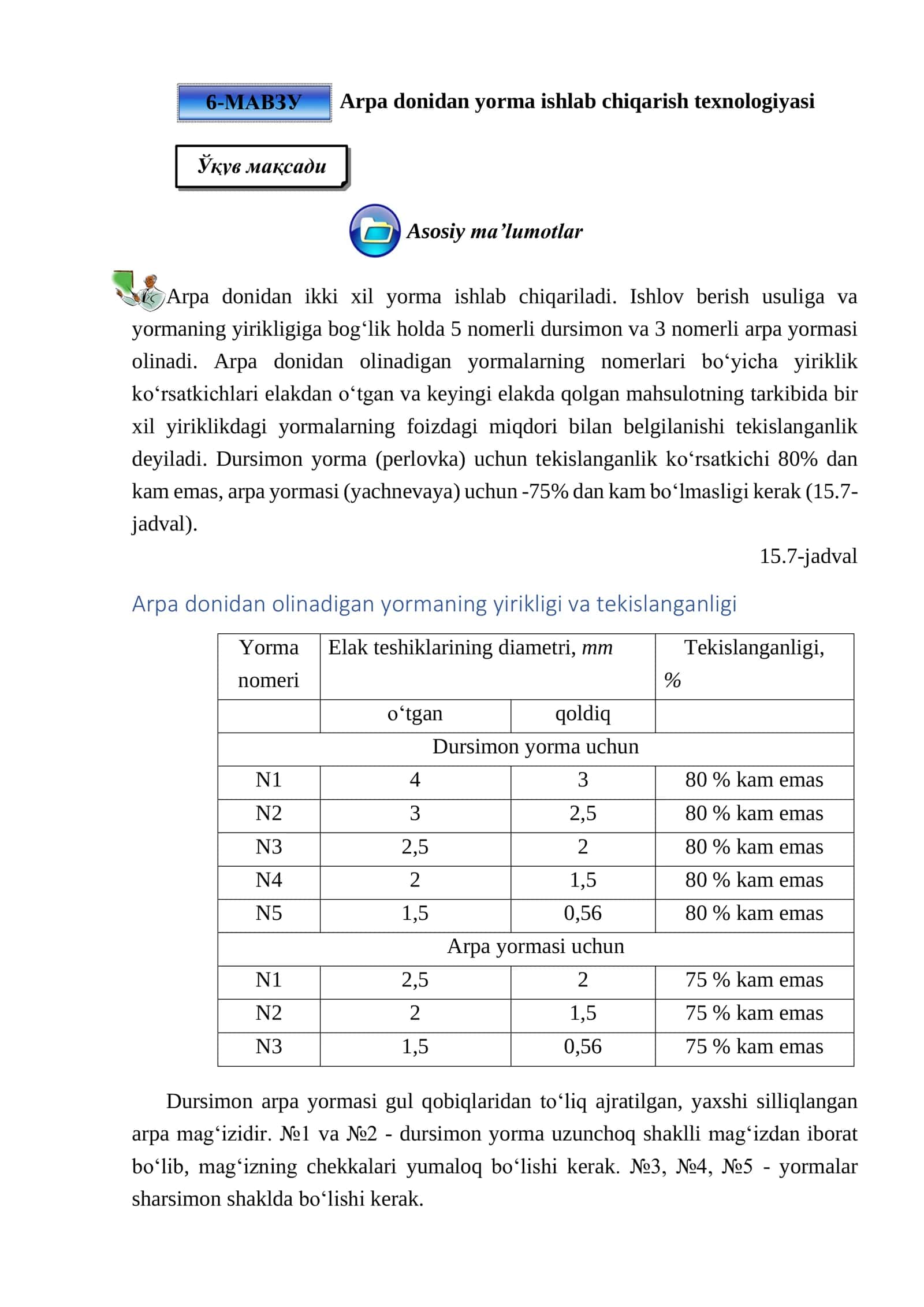 Arpa donidan yorma ishlab chiqarish texnologiyasi 1