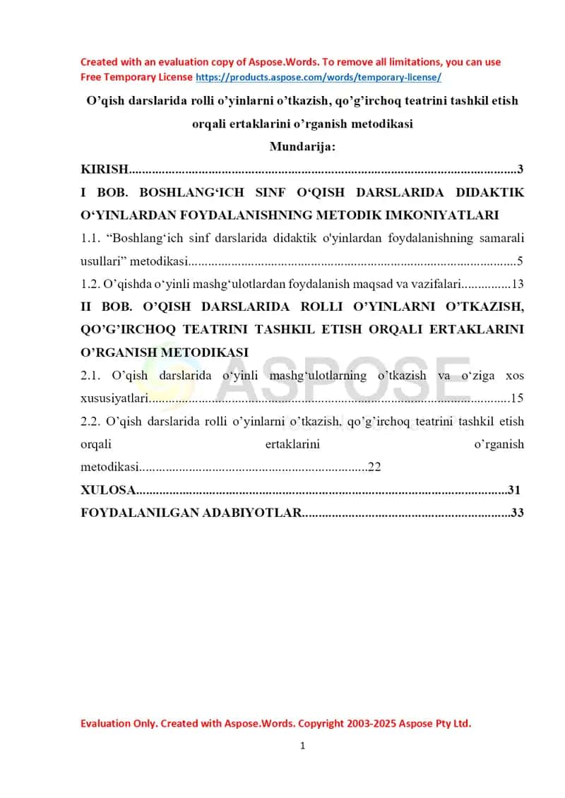 O’qish darslarida rolli o’yinlarni o’tkazish, qo’g’irchoq teatrini tashkil etish orqali ertaklarini o’rganish metodikasi 1