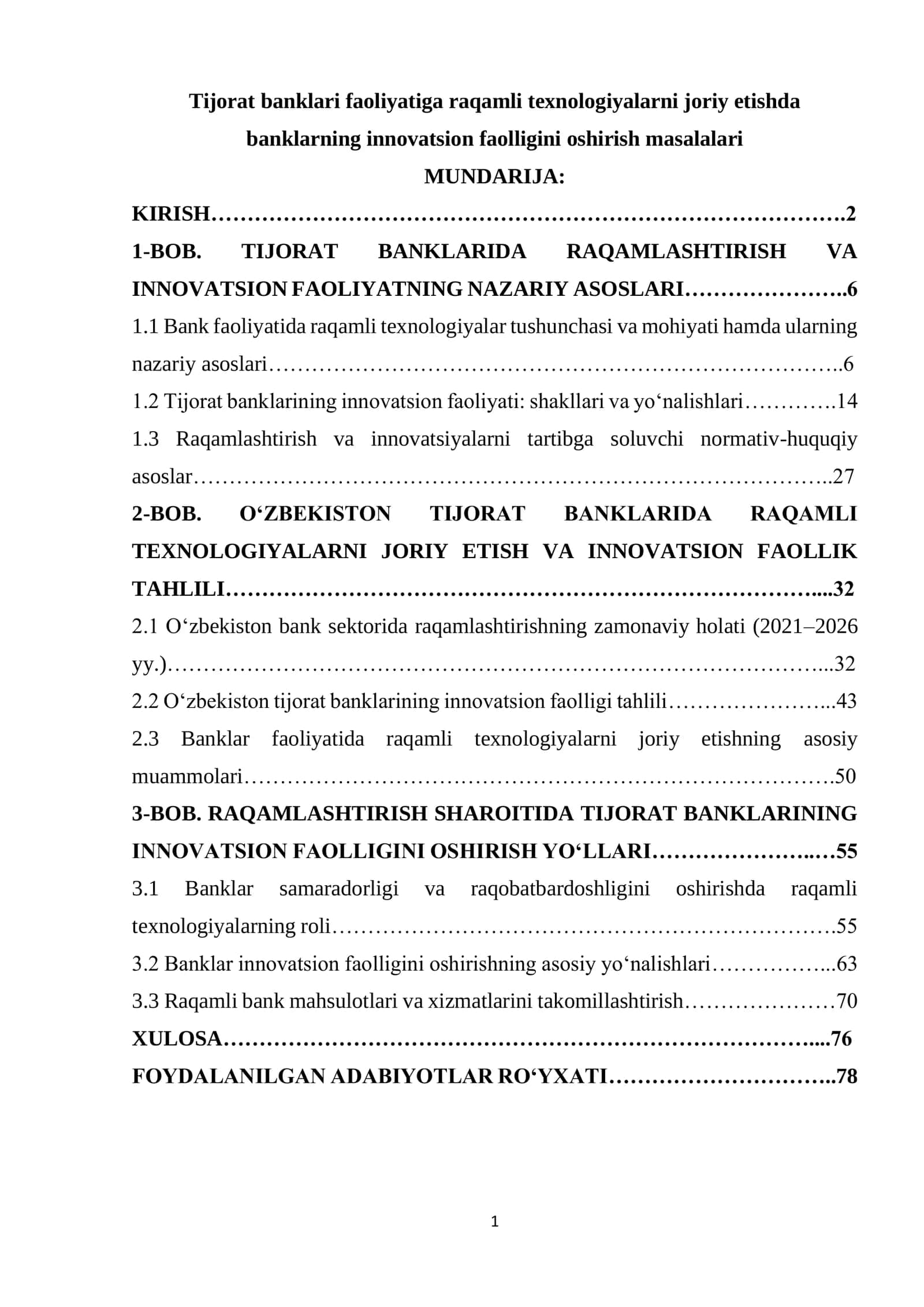 Tijorat banklari faoliyatiga raqamli texnologiyalarni joriy etishda banklarning innovatsion faolligini oshirish masalalari 1