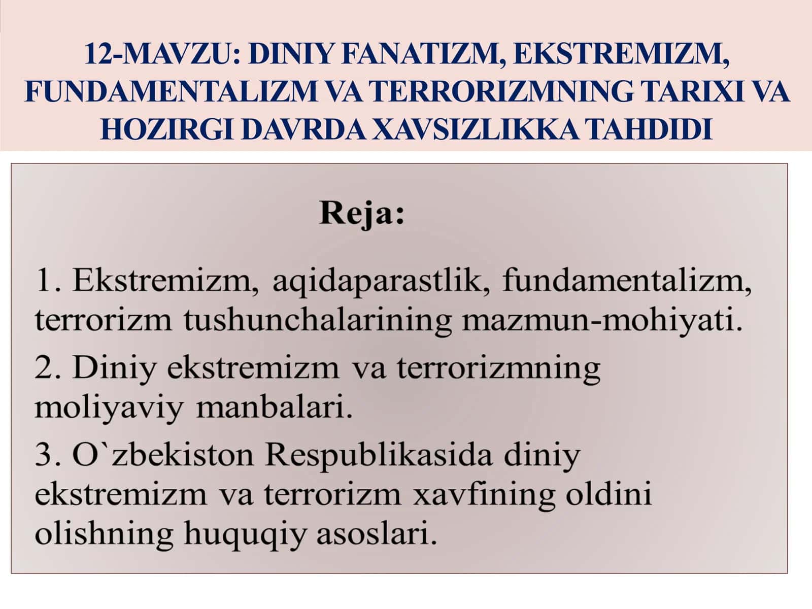 DINIY FANATIZM, EKSTREMIZM, FUNDAMENTALIZM VATERRORIZMNING TARIXI 1