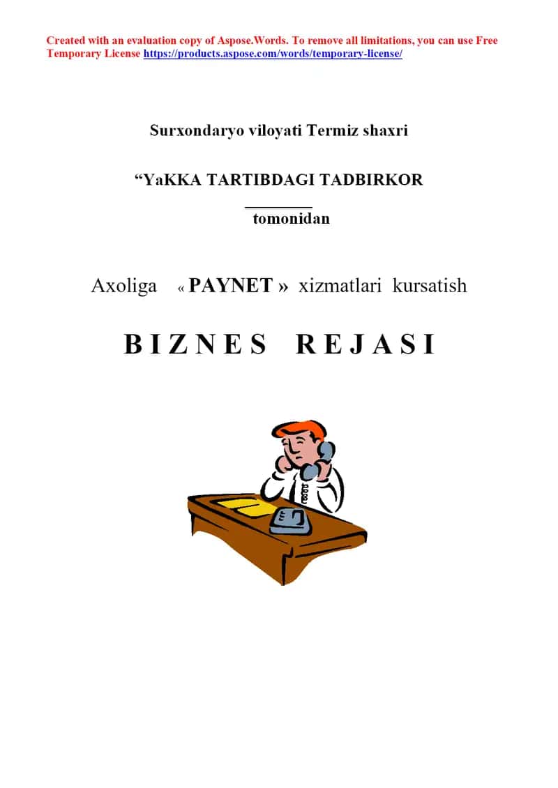 Axoliga PAYNET xizmatlari kursatish biznes rejasi 1