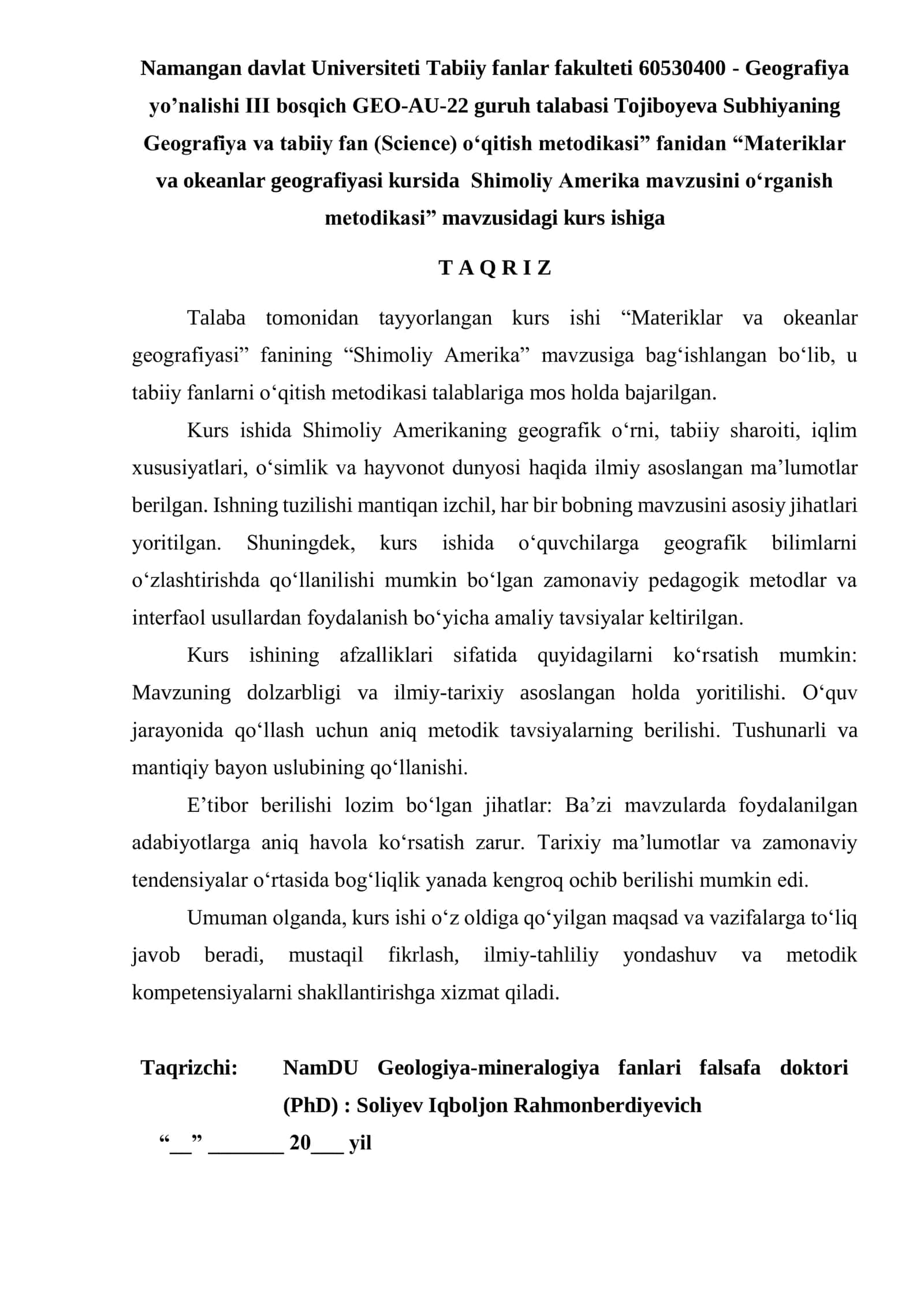 Shimoliy Amerika Geografiyasi Kurs ishi 1