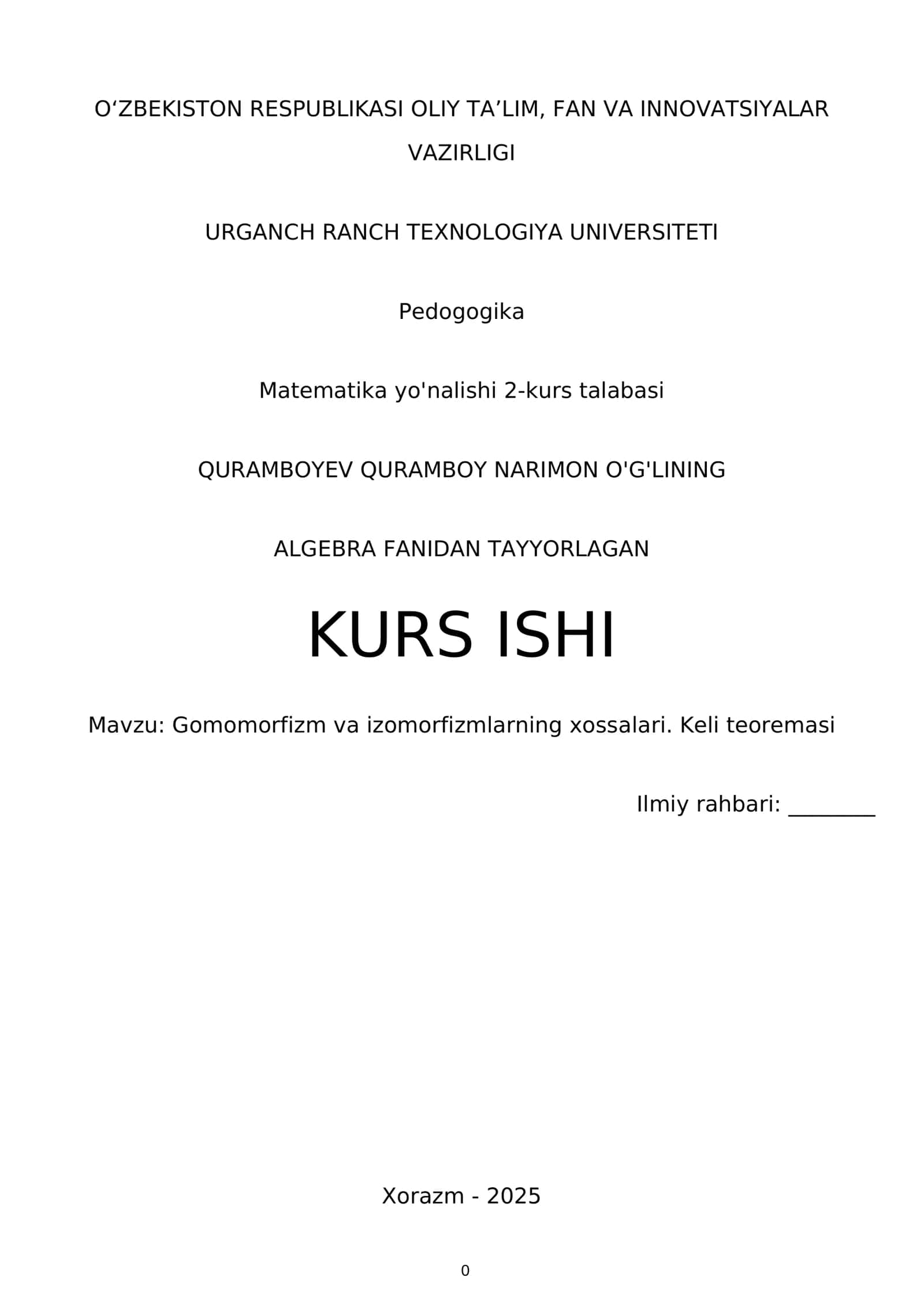 Gomomorfizm va izomorfizmlarning xossalari. Keli teoremasi 1