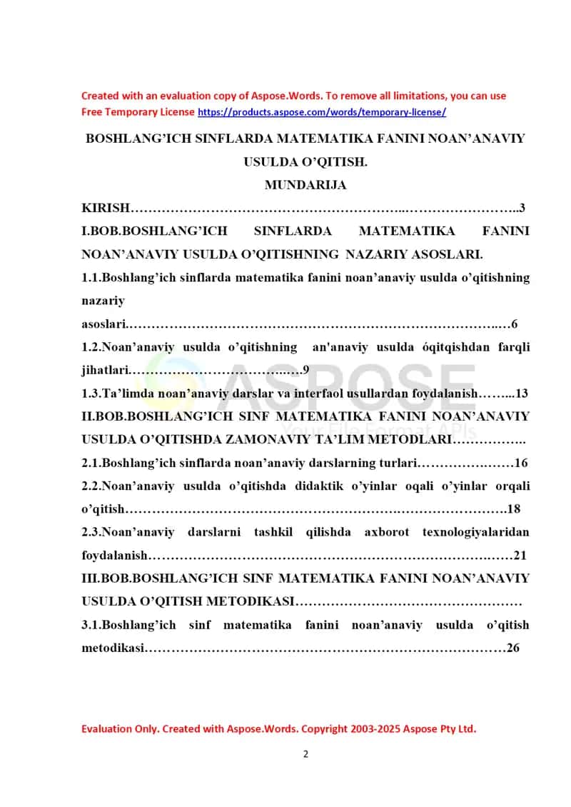 Boshlang‘ich sinflarda matematika fanini noan’anaviy usulda o‘qitish (kurs ishi) 1