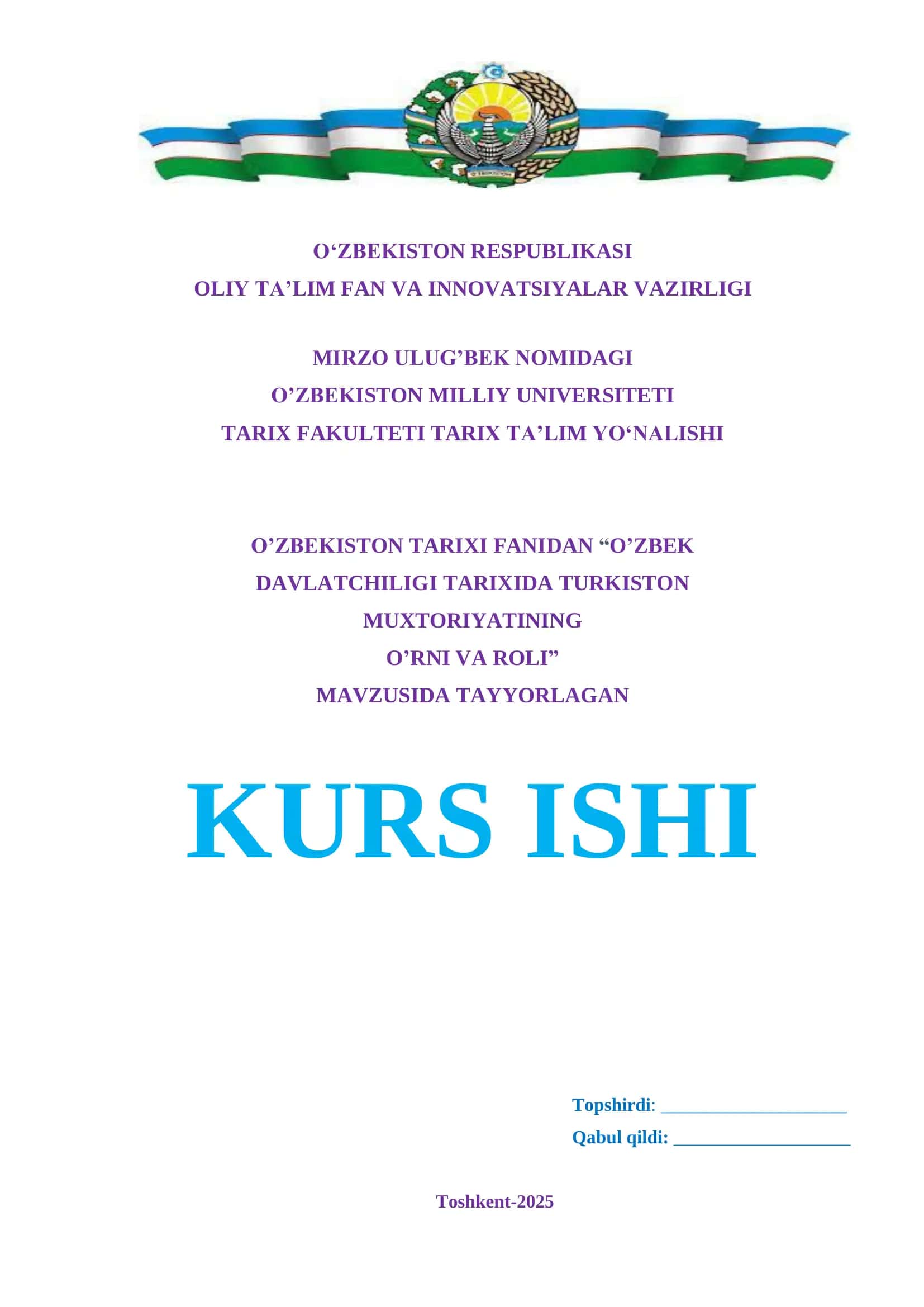 O’ZBEK DAVLATCHILIGI TARIXIDA TURKISTON MUXTORIYATINING   O’RNI VA ROLI” 1