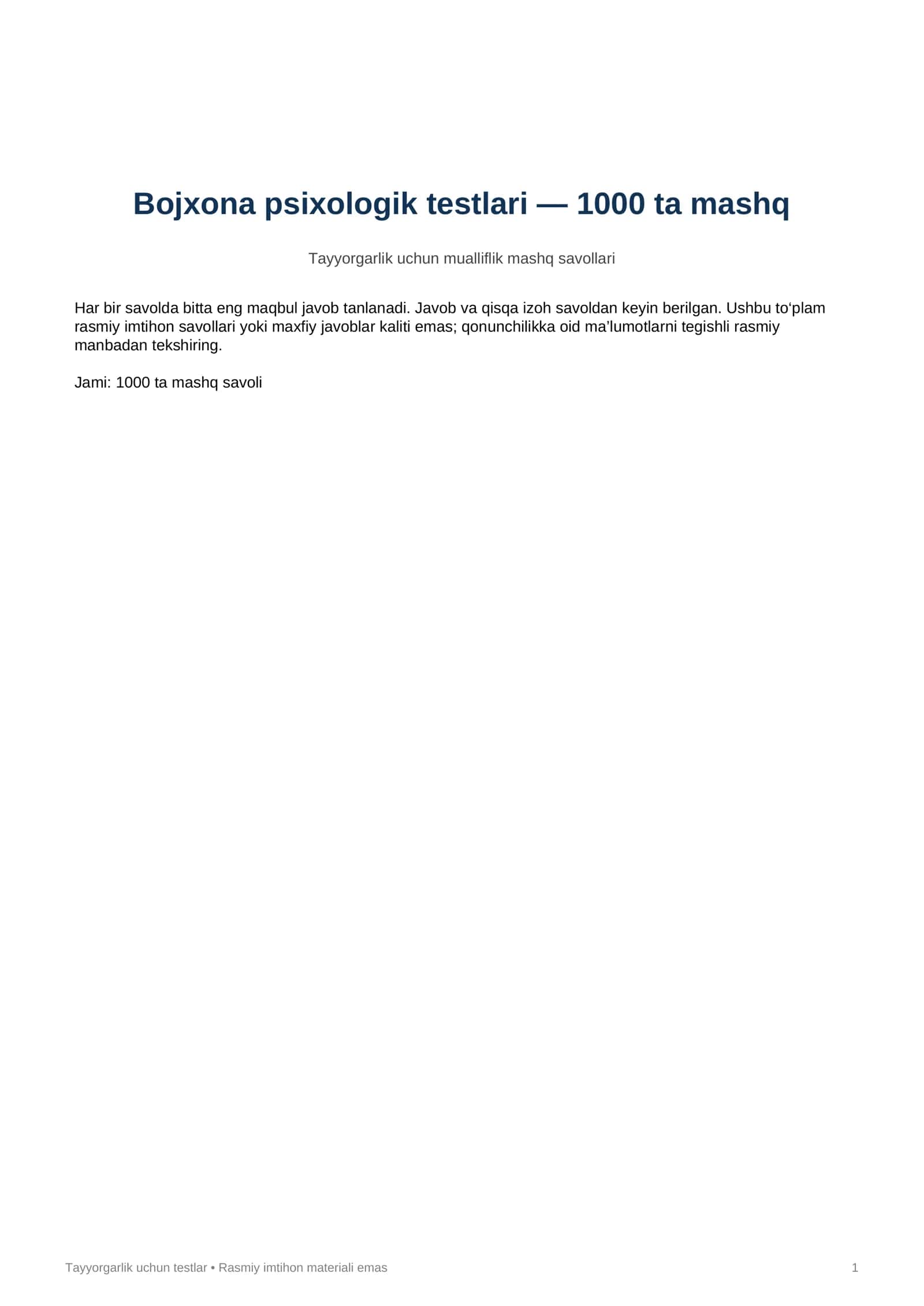 Bojxona psixologik testlari 1