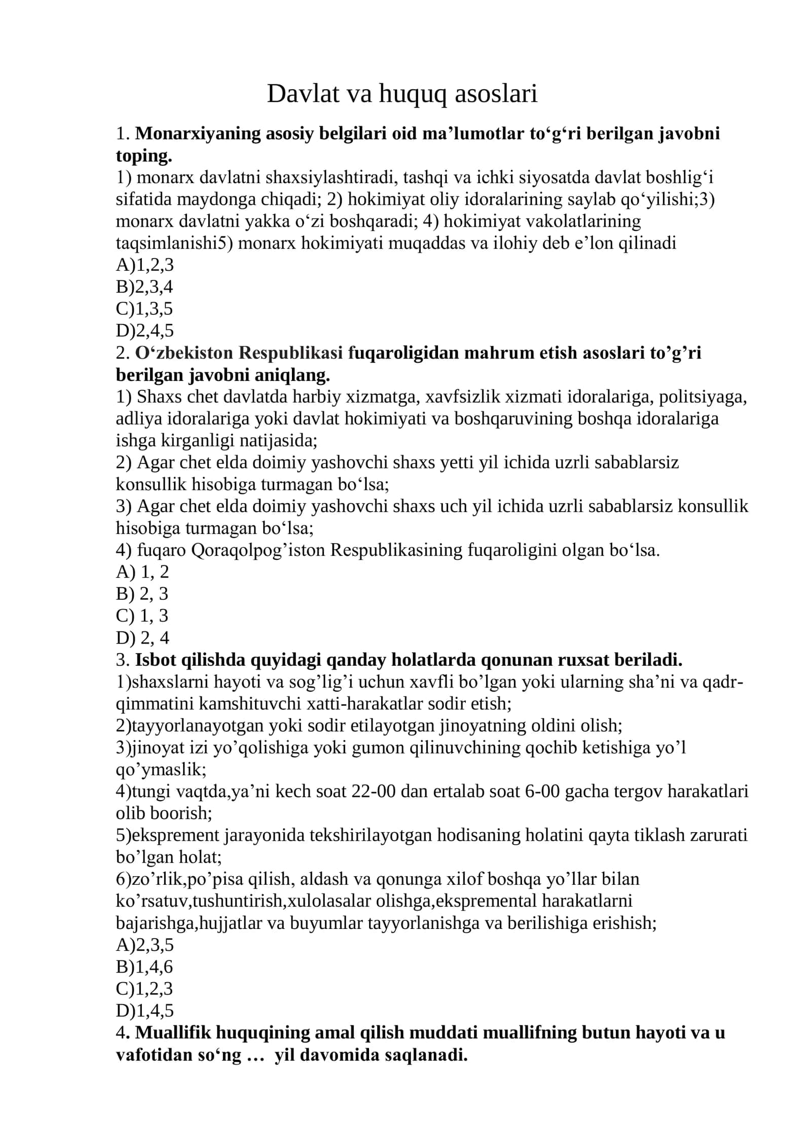 Davlat va huquq asoslari 1