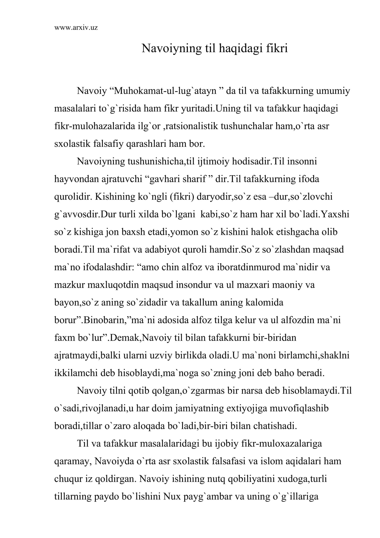 Navoiyning til haqidagi fikri 1