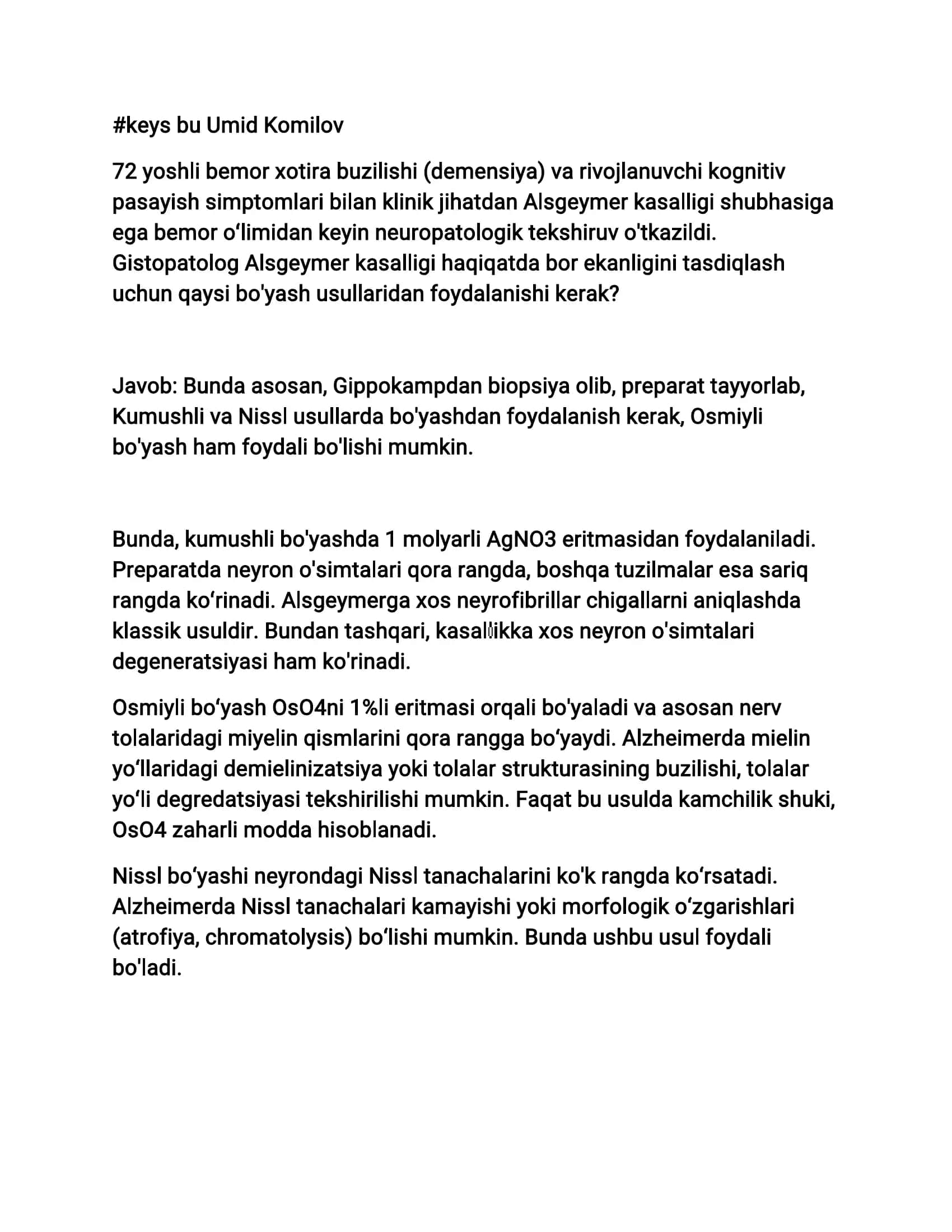 Klinik keys Alzgeymer kasalligida nerv tizimi gistologiyasi 1