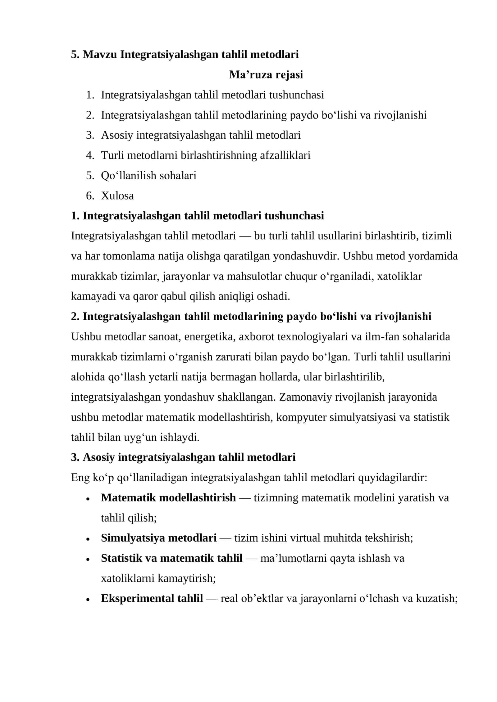 Integratsiyalashgan tahlil metodlari 1