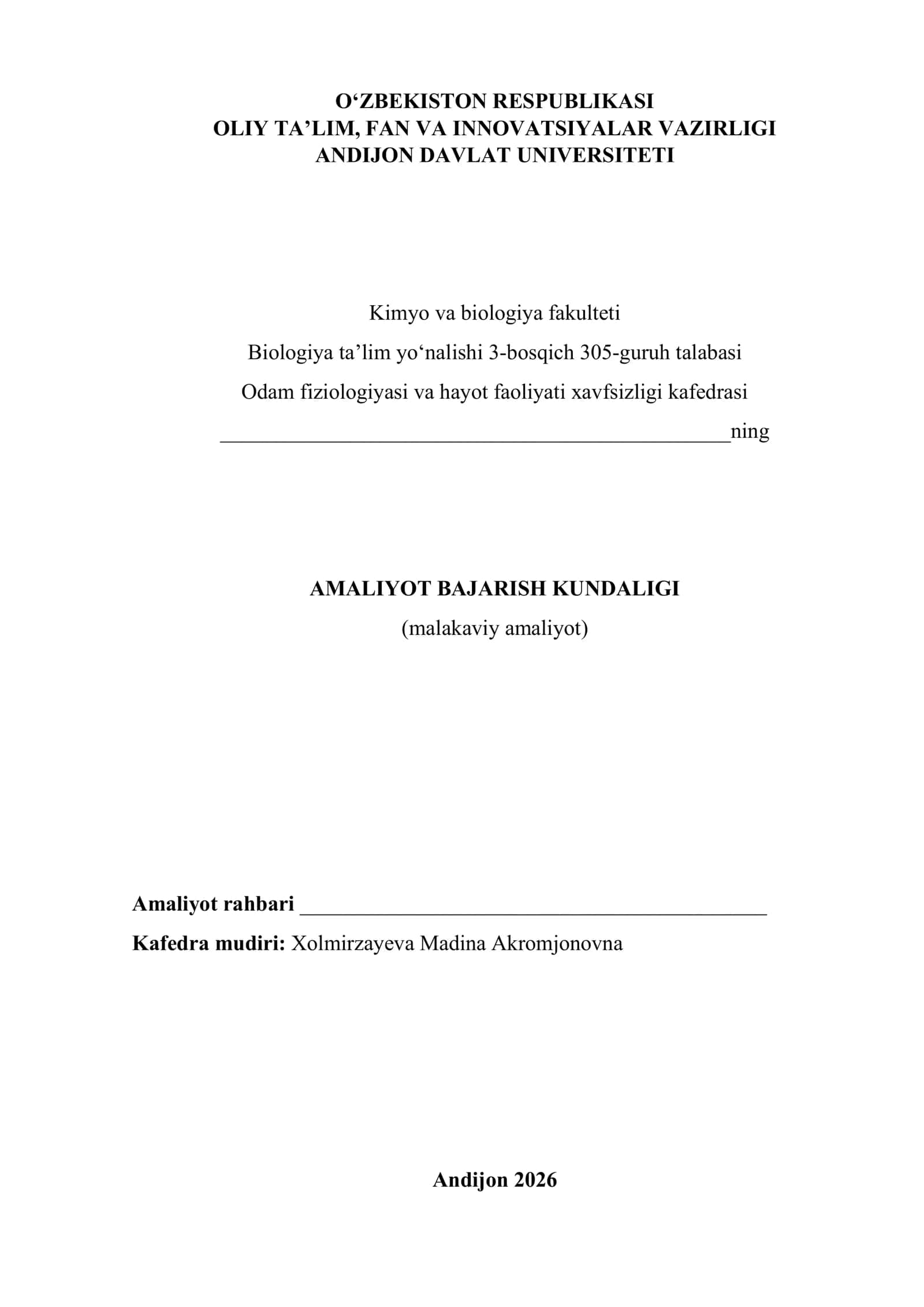 AMALIYOT BAJARISH KUNDALIGI (malakaviy amaliyot) 1