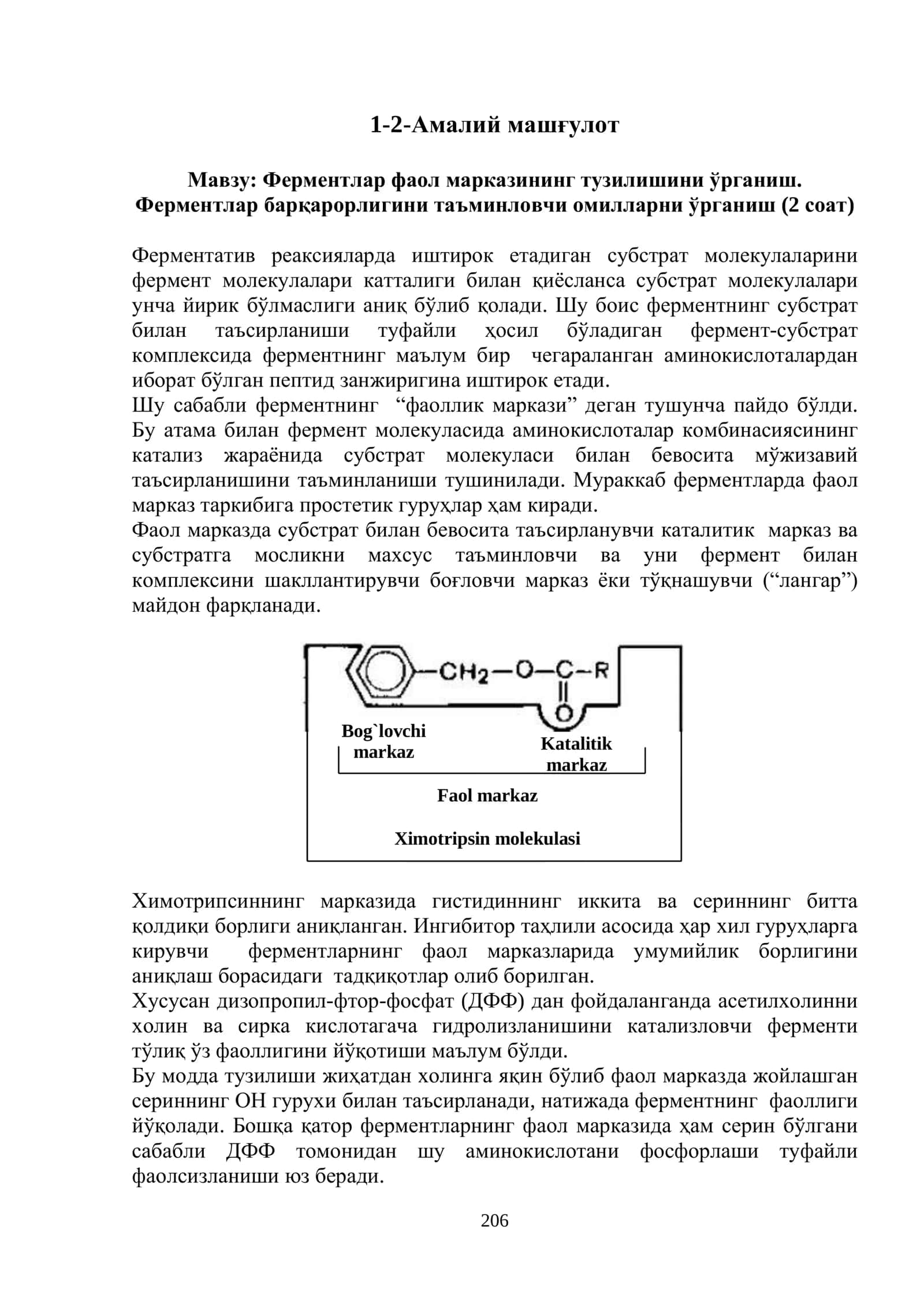 Ферментлар фаол марказининг тузилишини ўрганиш 1
