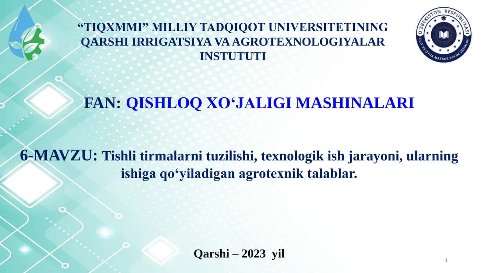 Tishli tirmalarni tuzilishi, texnologik ish jarayoni, ularning ishiga qo‘yiladigan agrotexnik talablar 1