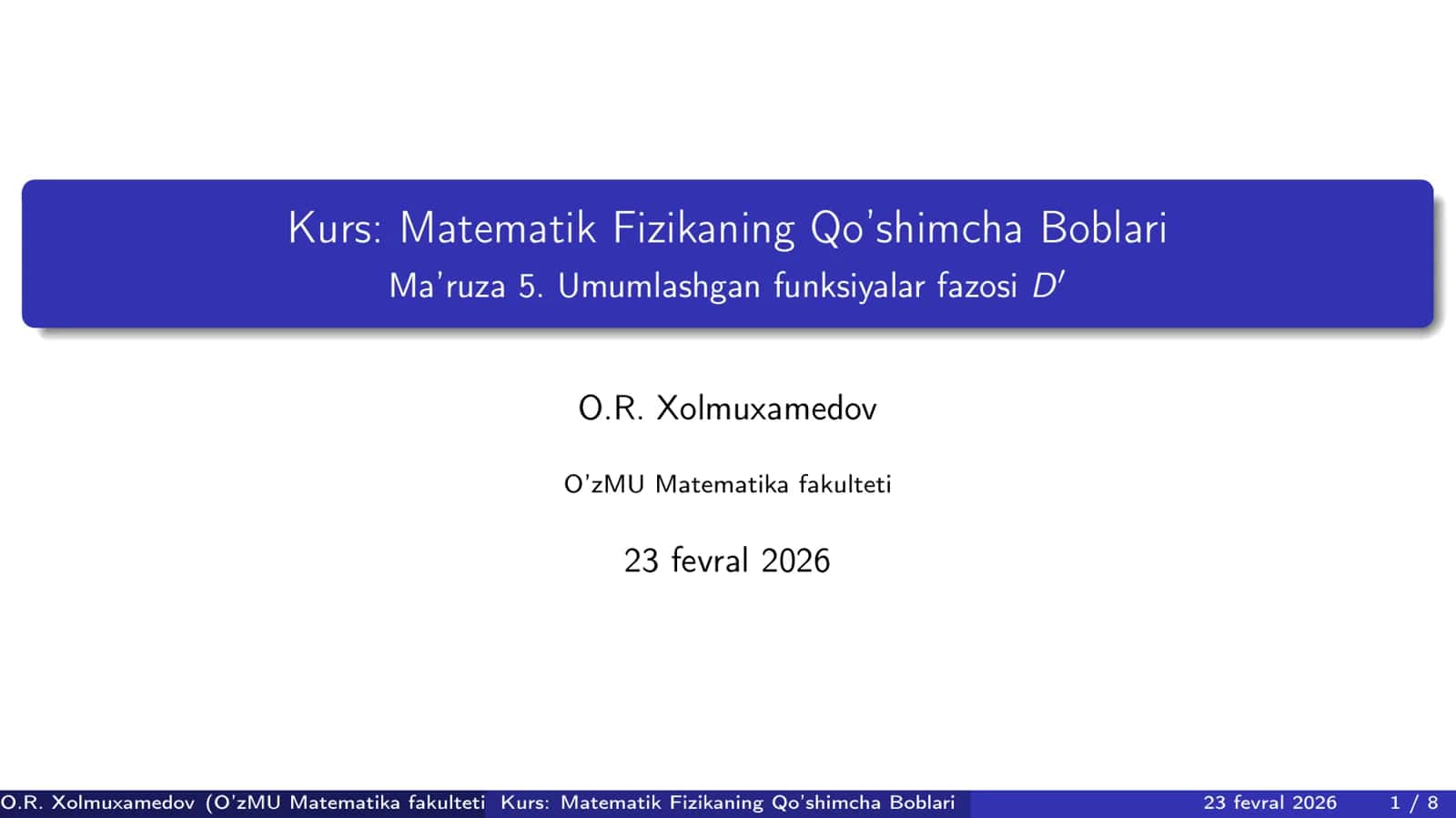 Umumlashgan funksiyalar fazosi D` - 5 1