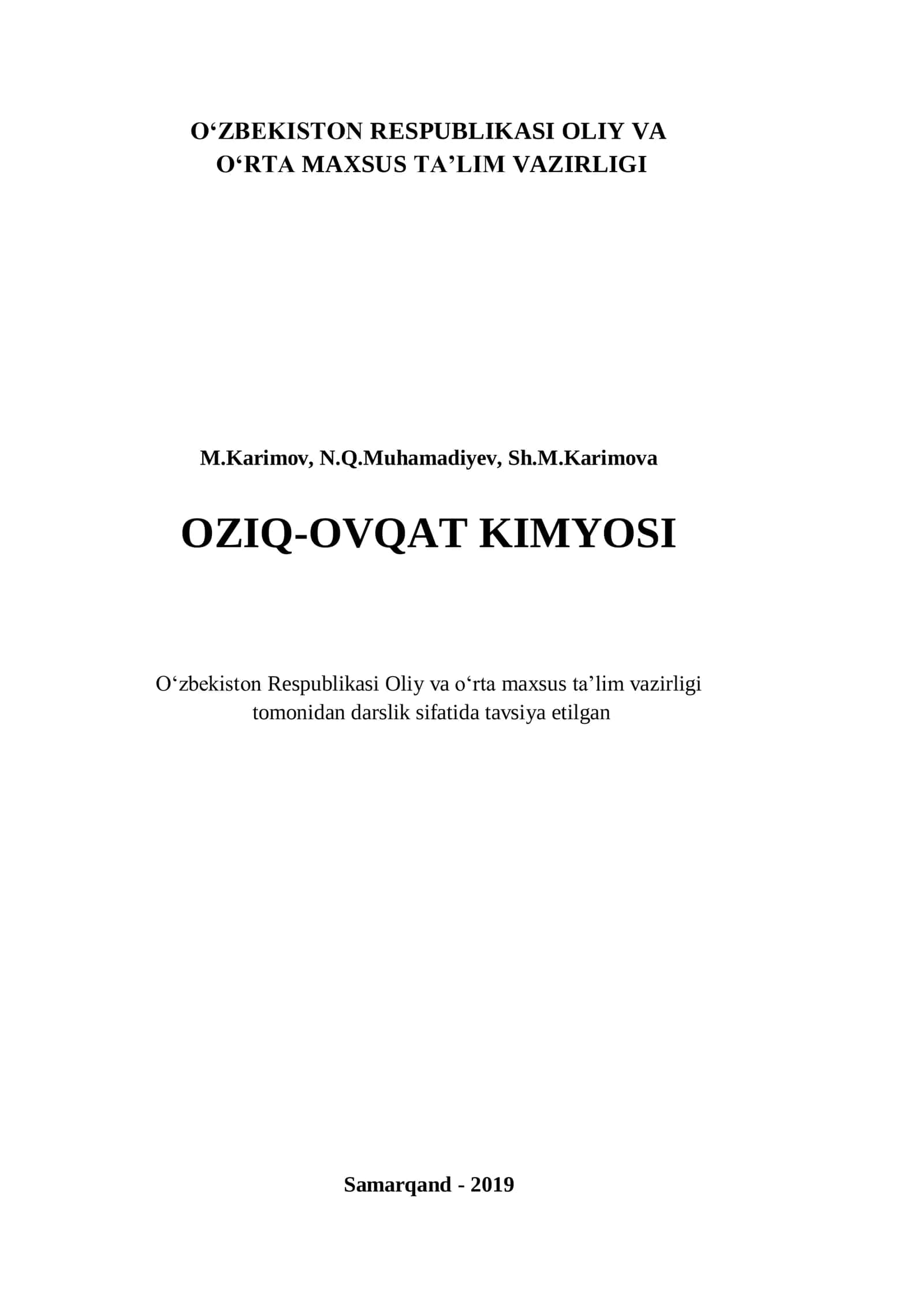 OZIQ-OVQAT KIMYOSI 1