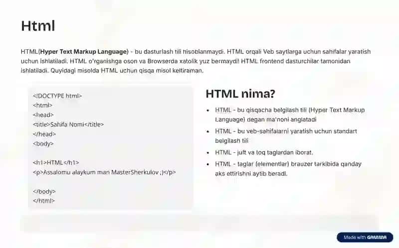 HTML haqida tuliq slayd