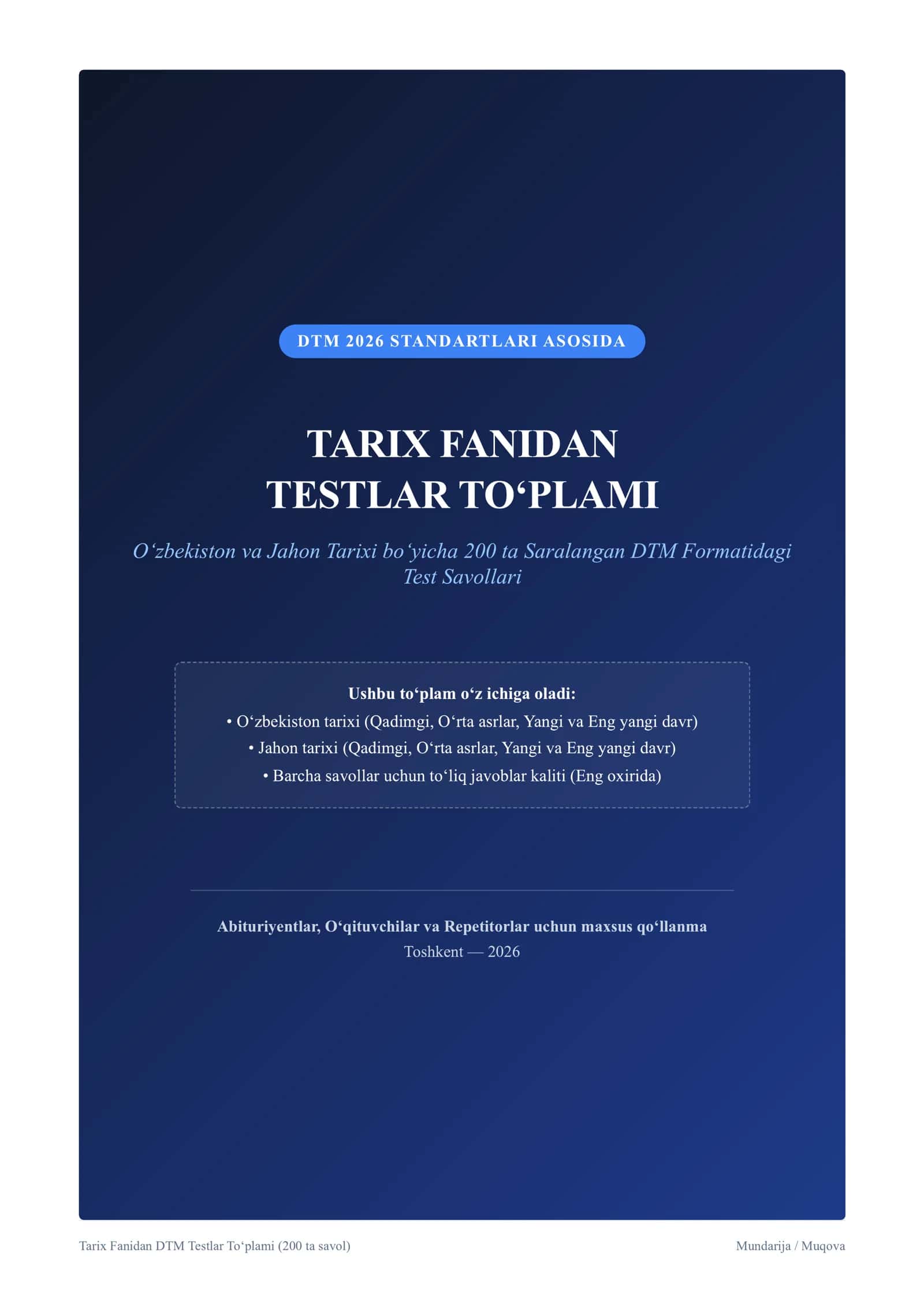 TARIX FANIDAN TESTLAR TO‘PLAMI 1