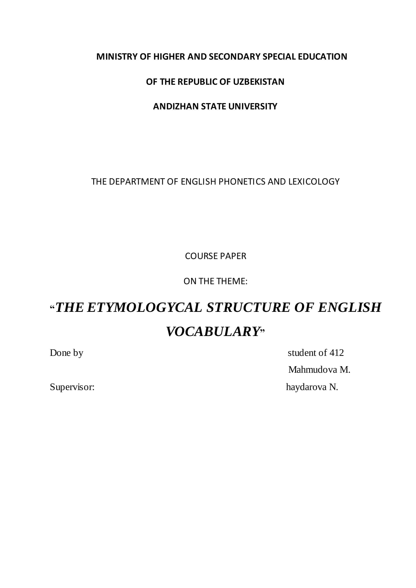 THE ETYMOLOGYCAL STRUCTURE OF ENGLISH VOCABULARY 1