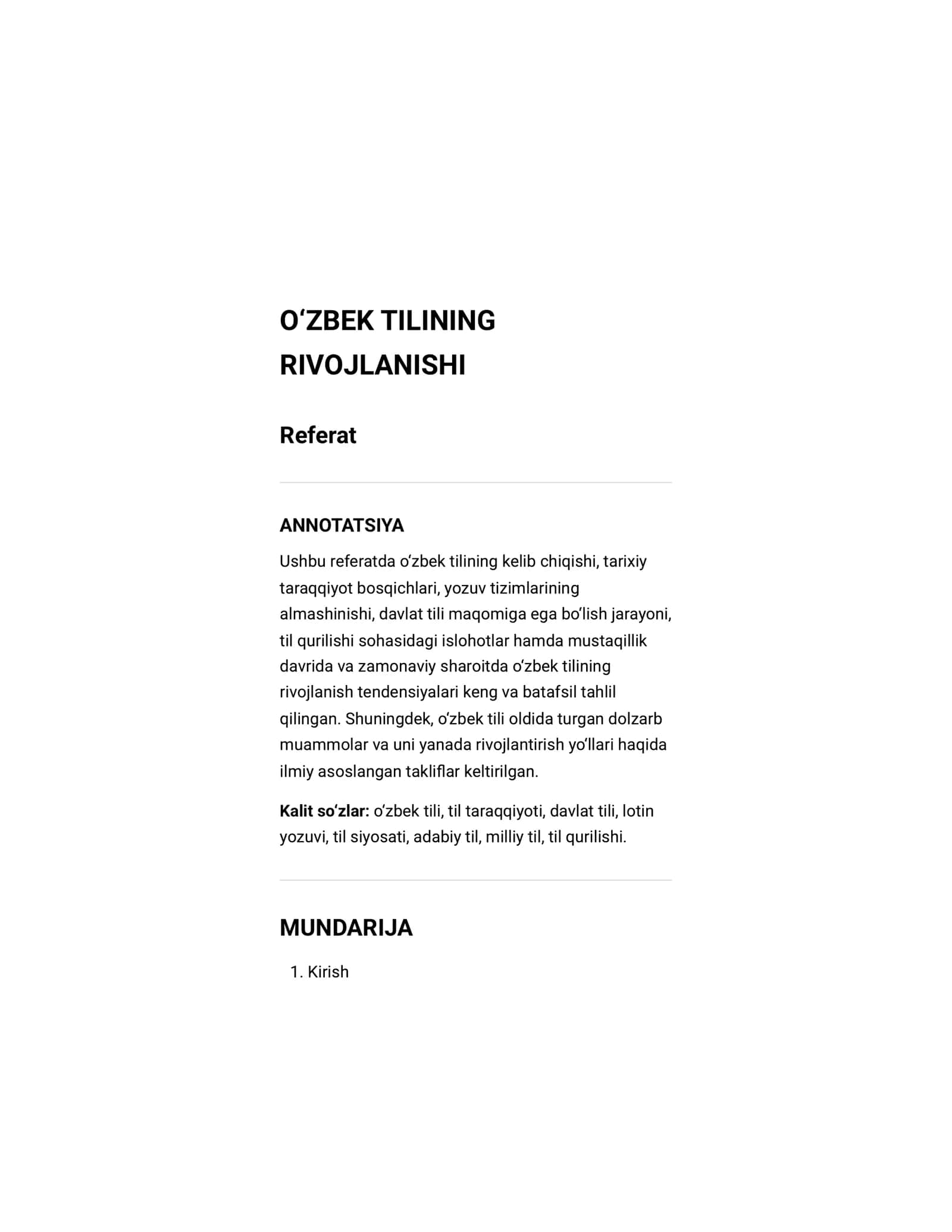 Referat Oʻzbek tilini rivojlantirish 1