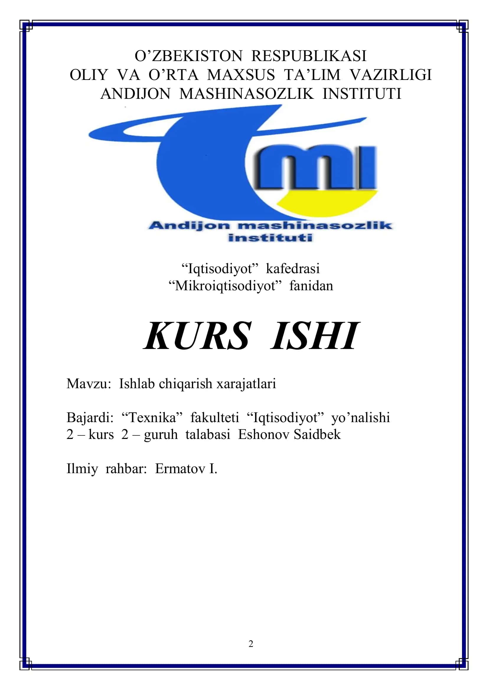 Ishlab chiqarish xarajatlari 1