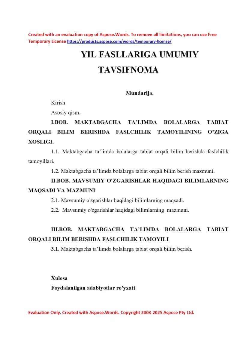 YIL FASLLARIGA UMUMIY TAVSIFNOMA 1
