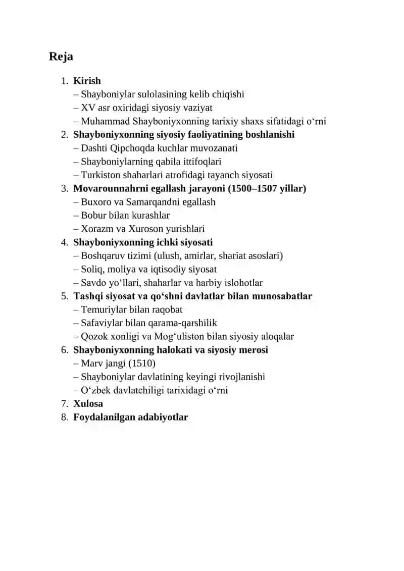 Shayboniyxonning siyosiy faoliyati.