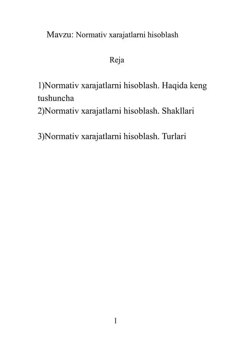 Normativ xarajatlarni hisoblash 1