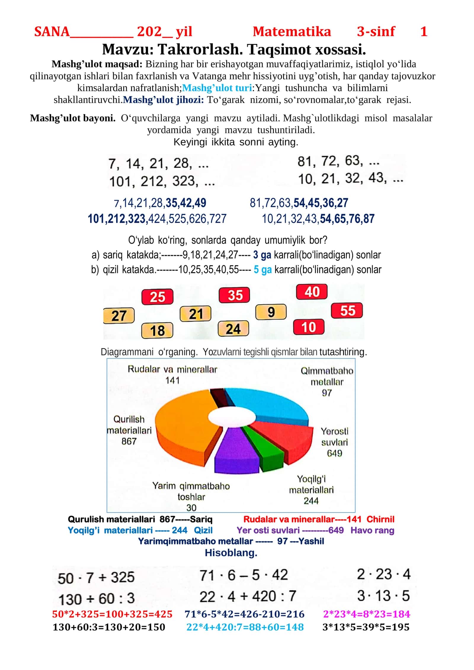 3-Sinf Iqtidorli o'zlashturuvchi Ona-tili va Matematika Dars konspekti Yillik to'liq 1