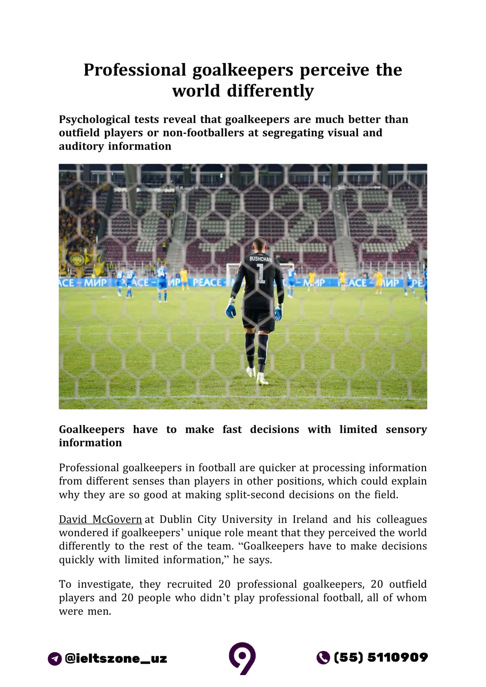 Professional Goalkeepers' Perception of the World 1