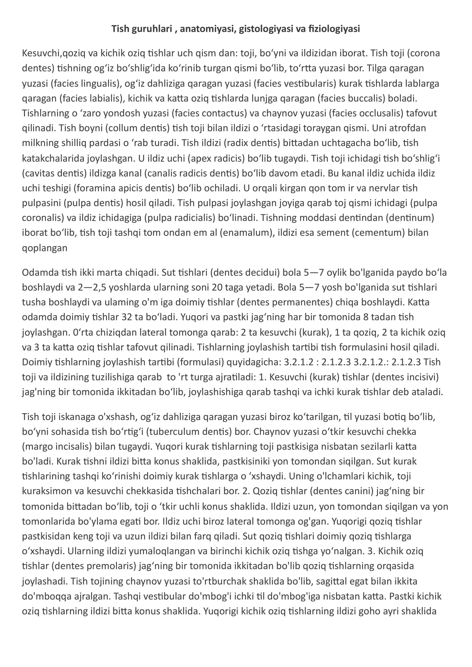 tishning anatomik va Gistalogik tuzilishi 1