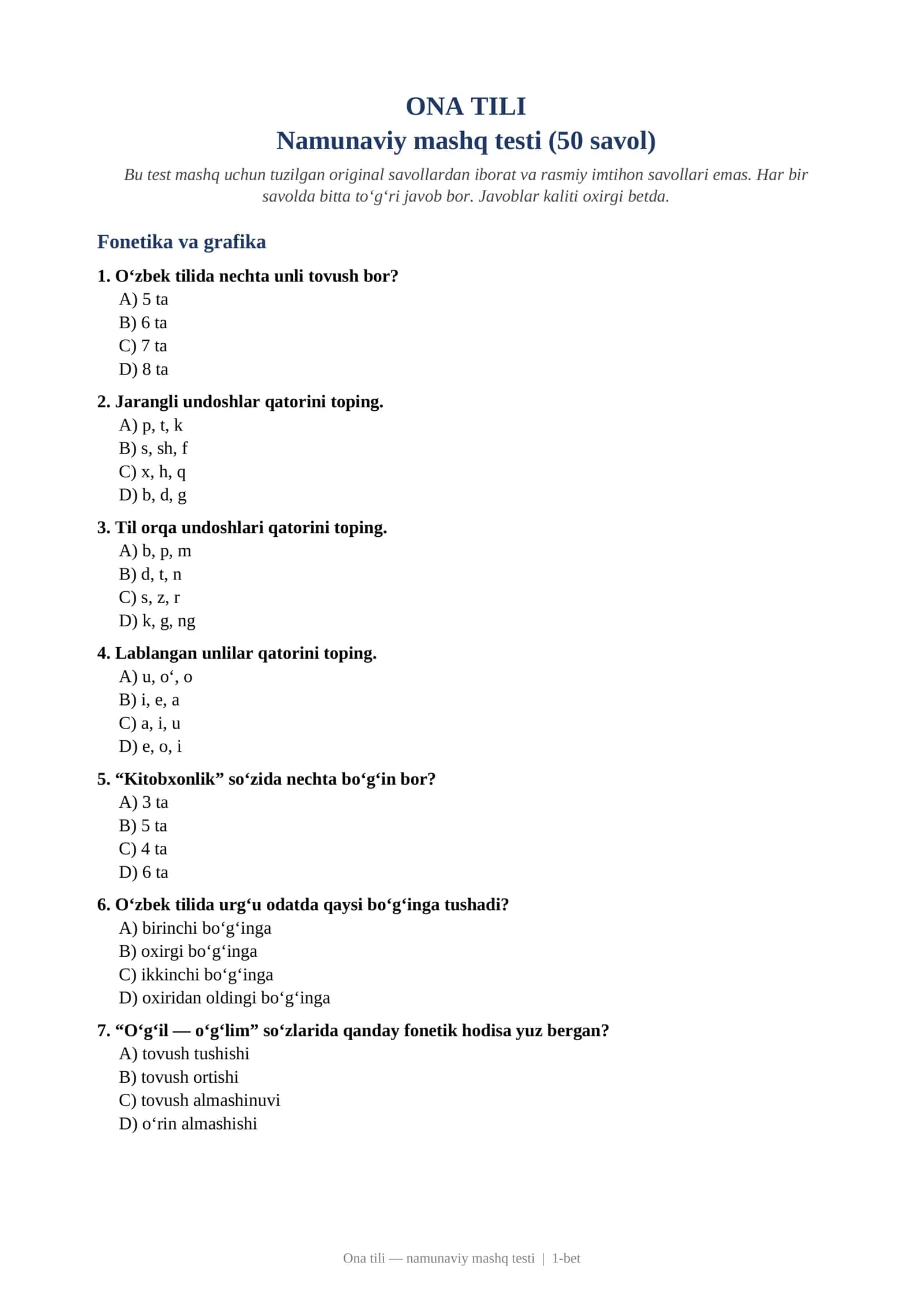 Ona tili test 1