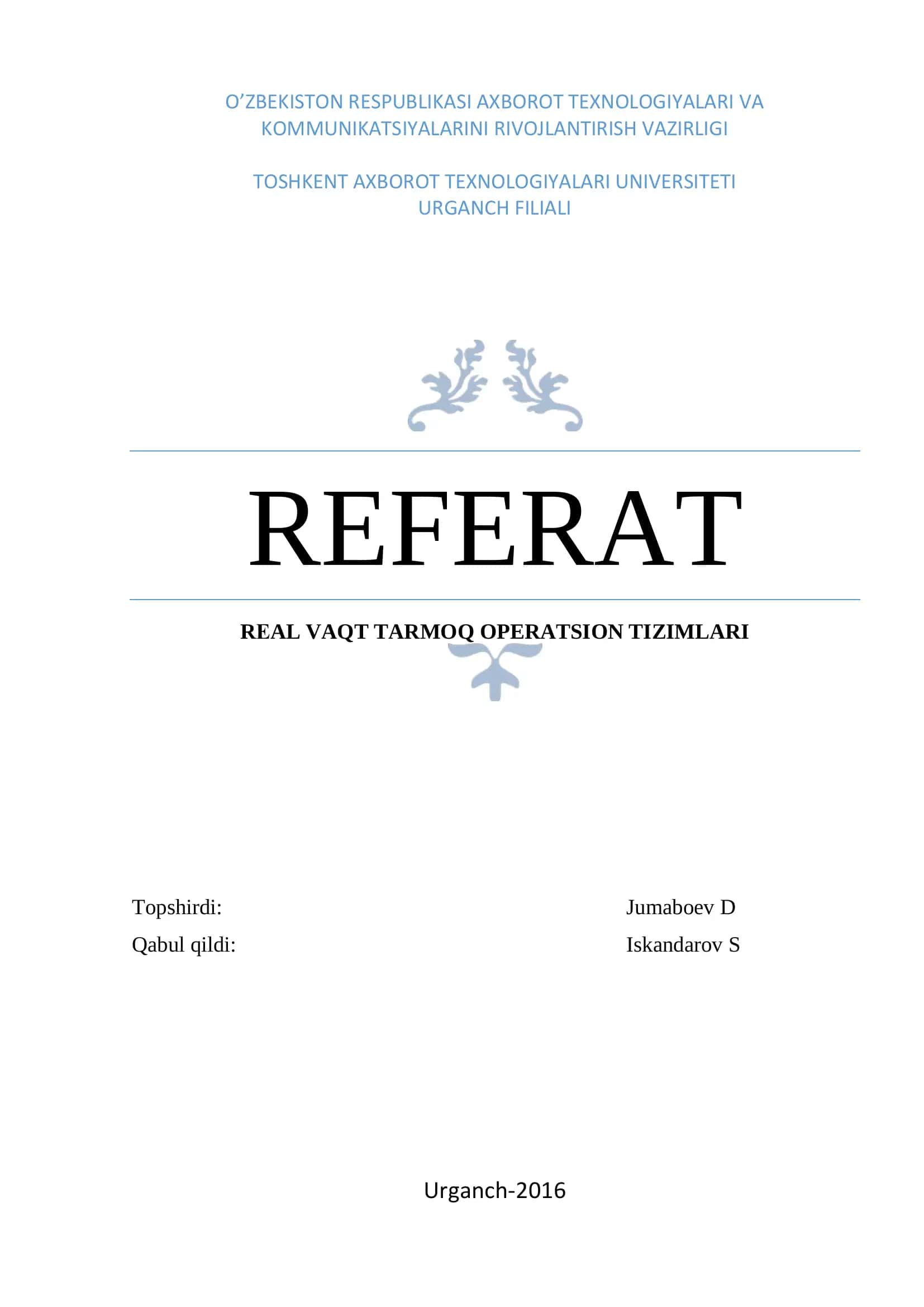 Rеal vaqt Tarmoq Operatsion tizimlari – QNX va uning xususiyatlari 1