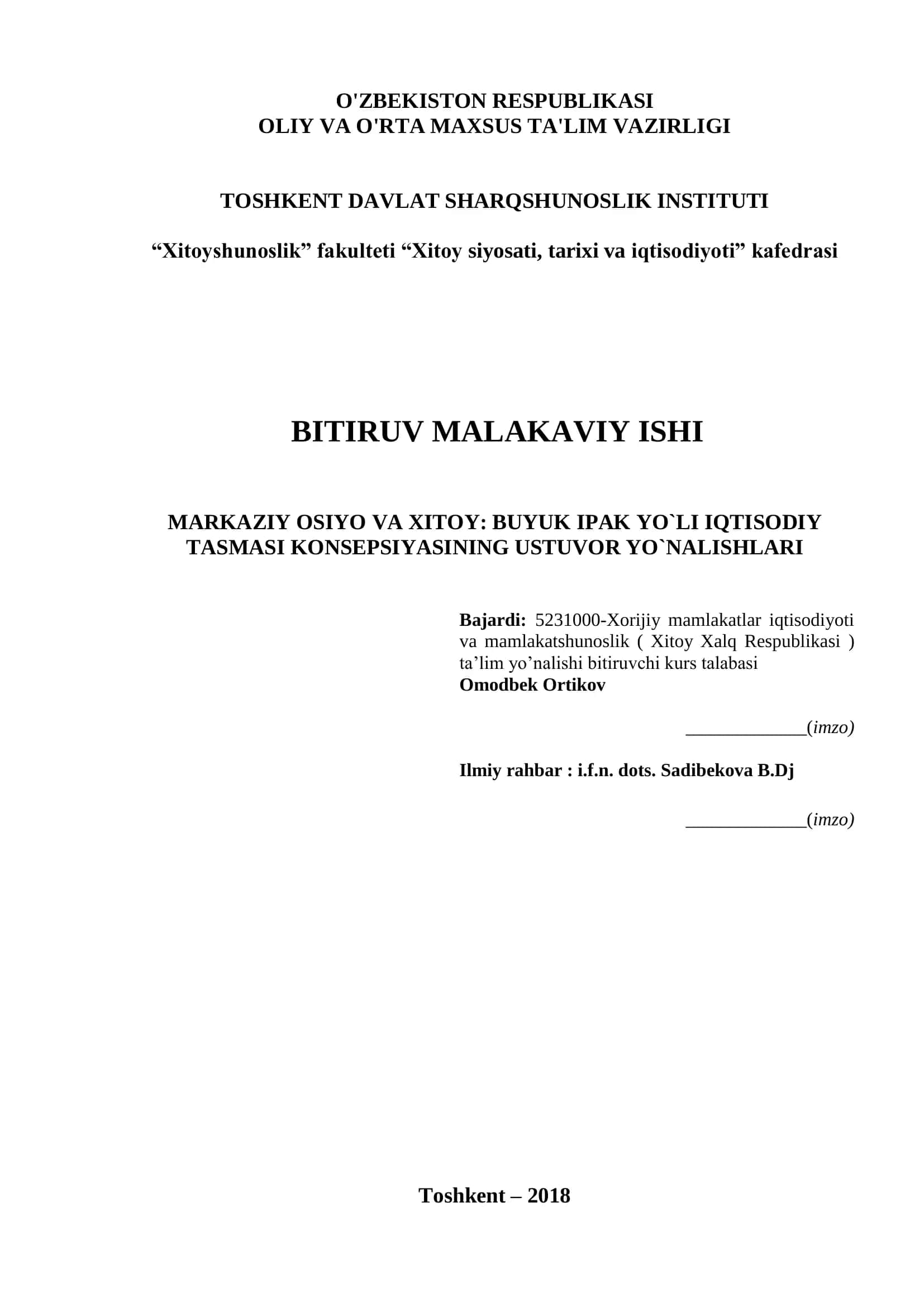 Buyuk Ipak Yo'li Iqtisodi 1