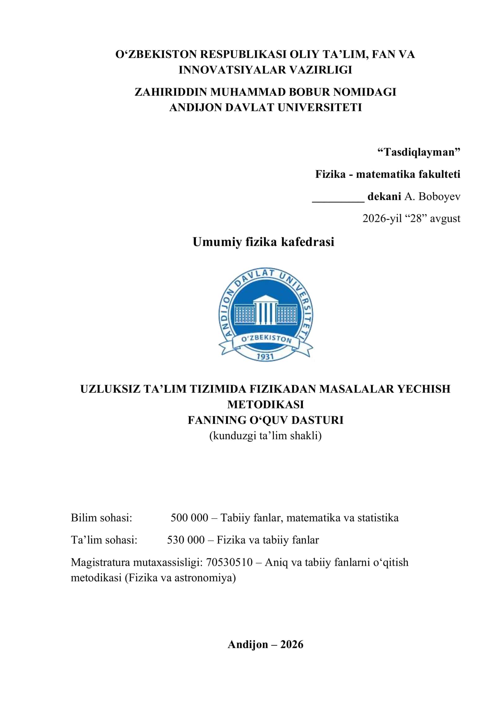 UZLUKSIZ TA’LIM TIZIMIDA FIZIKADAN MASALALAR YECHISH METODIKASI 1