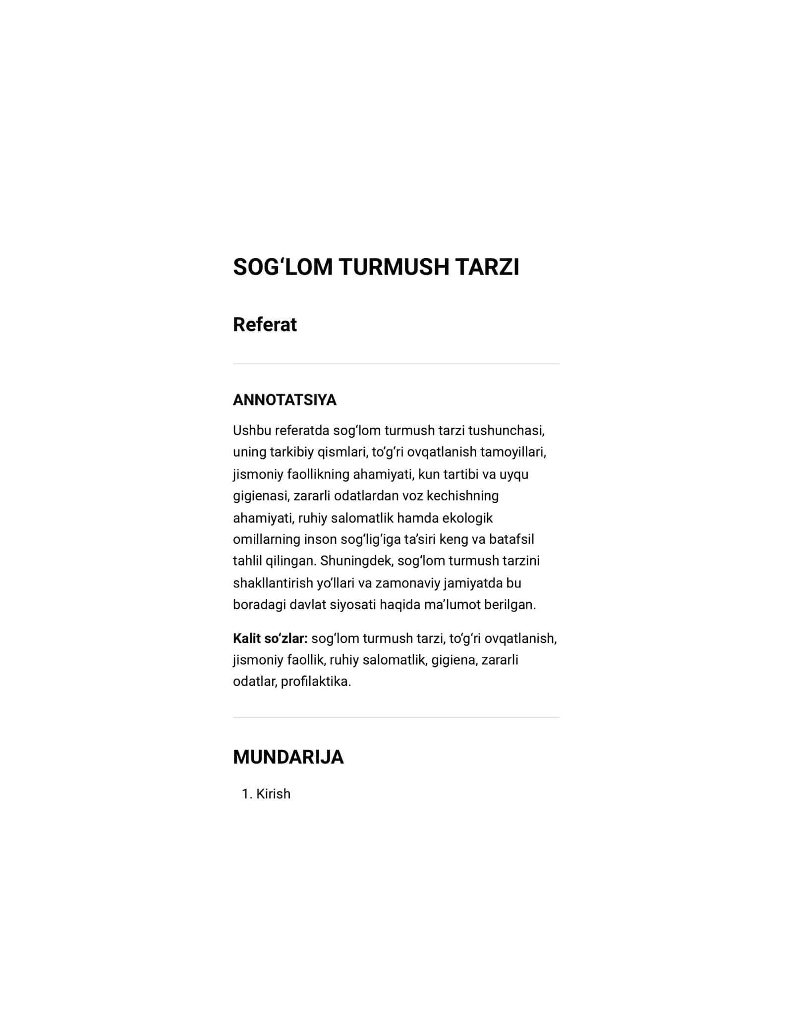 Referat sogʻlom turmush tarzi 1