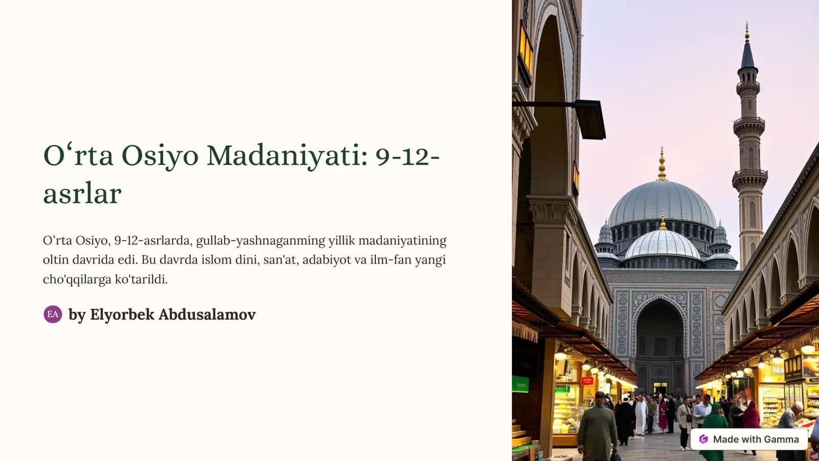 Oʻrta Osiyo Madaniyati: 9-12-asrlar 1