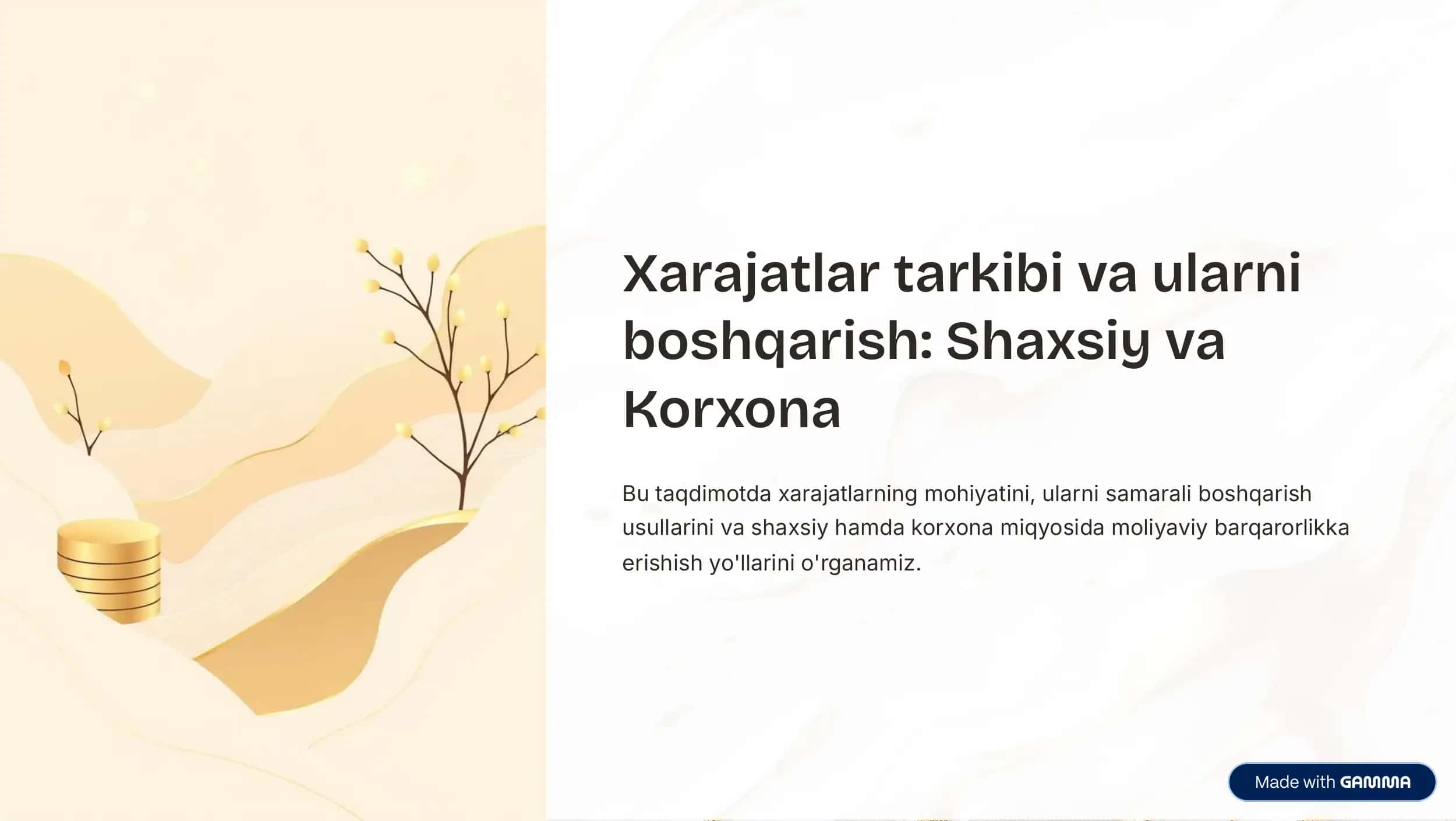 Xarajatlar tarkibi va ularni boshqarish 1