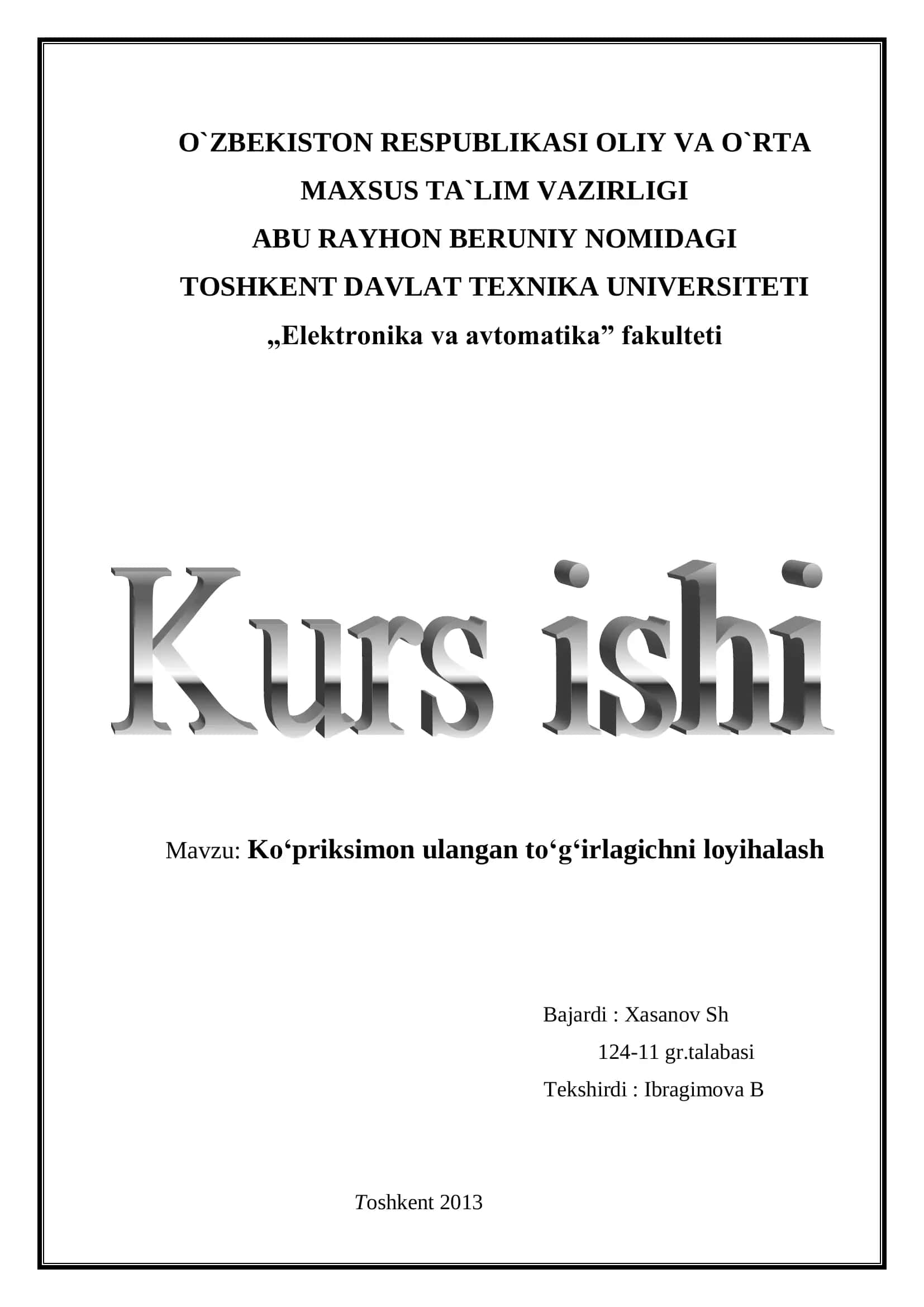 Ko‘priksimon ulangan to‘g‘irlagichni loyihalash 1