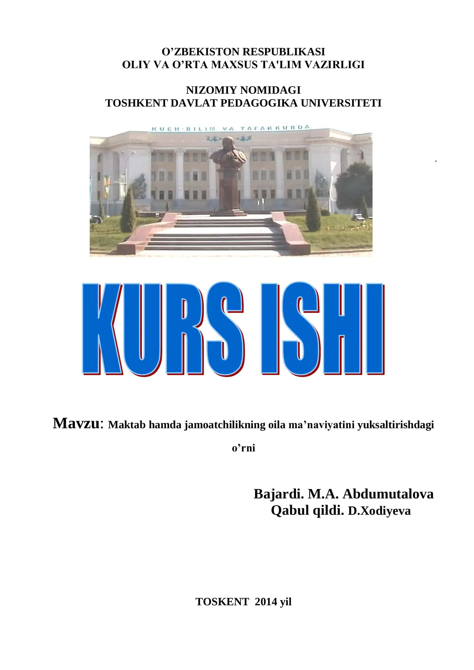 Maktab hamda jamoatchilikning oila ma’naviyatini yuksaltirishdagi o’rni 1