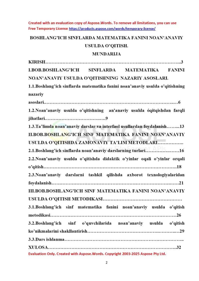 Boshlang’ich sinflarda matematika fanini noan’anaviy usulda o‘qitish 1