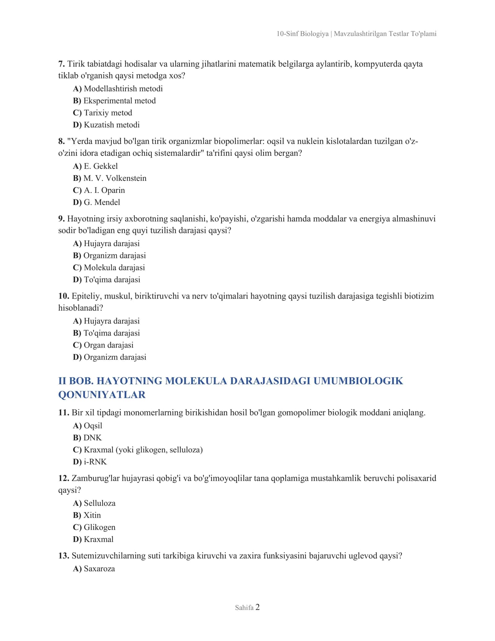 BIOLOGIYA (10-SINF) DARSLIGI ASOSIDA 2